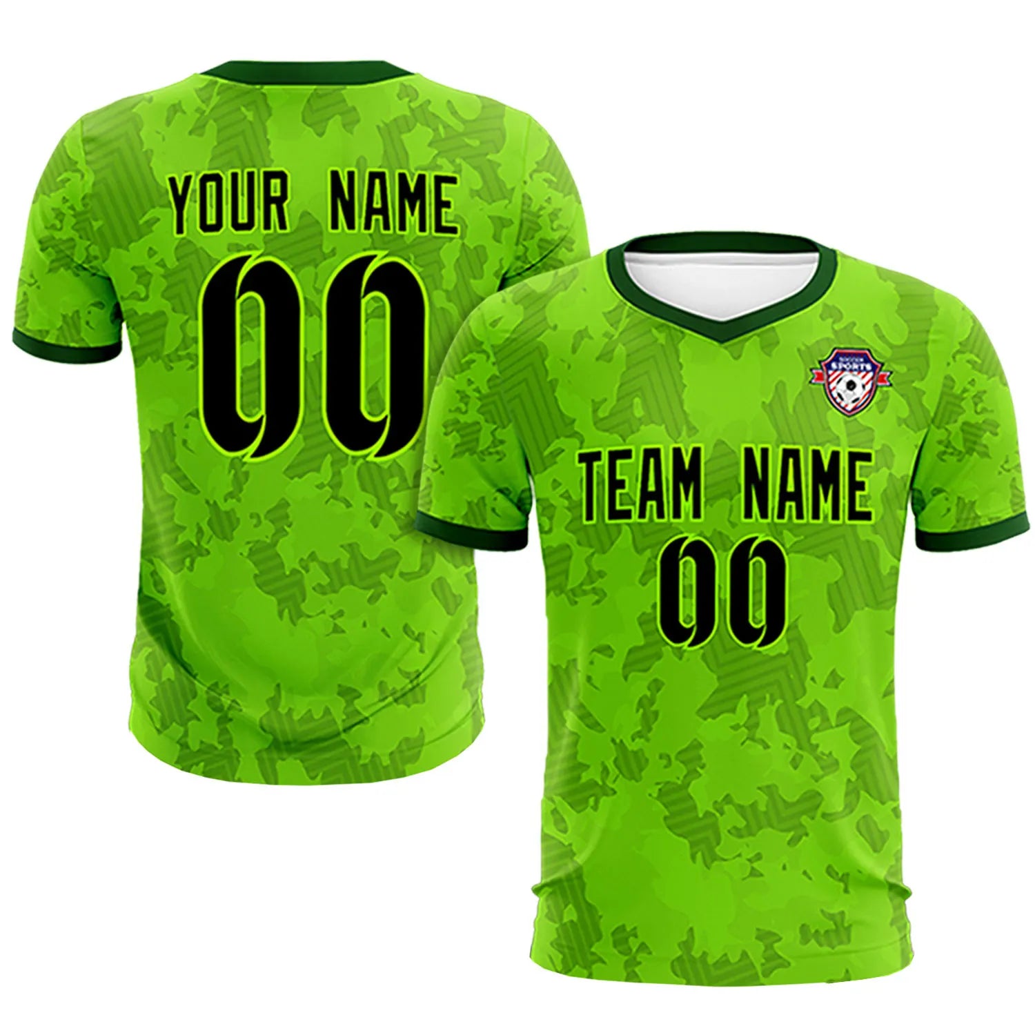 Custom Green-Black Printing Outdoor Breathable Soccer Sets Jersey