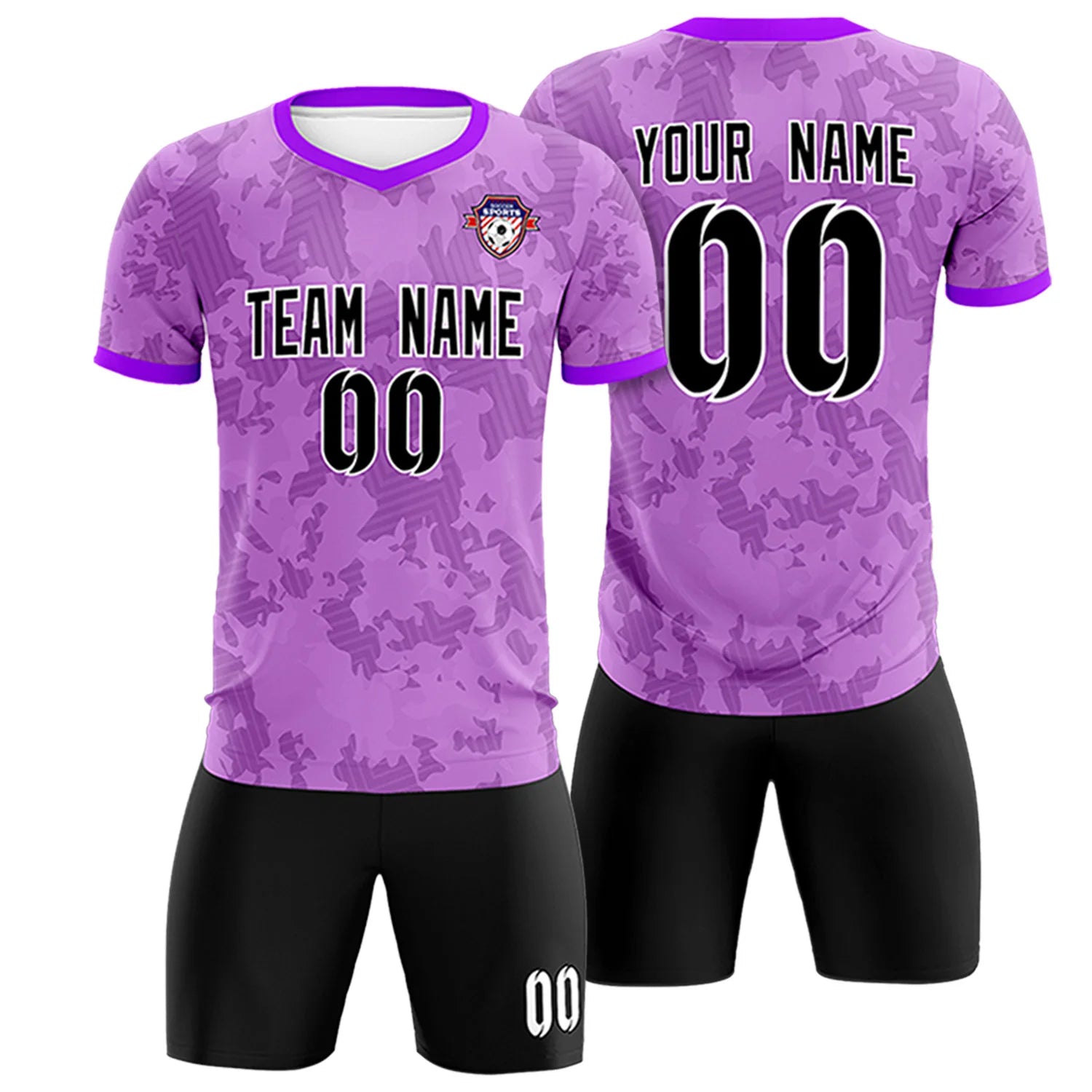 Custom Light Purple-Black Printing Outdoor Breathable Soccer Sets Jersey