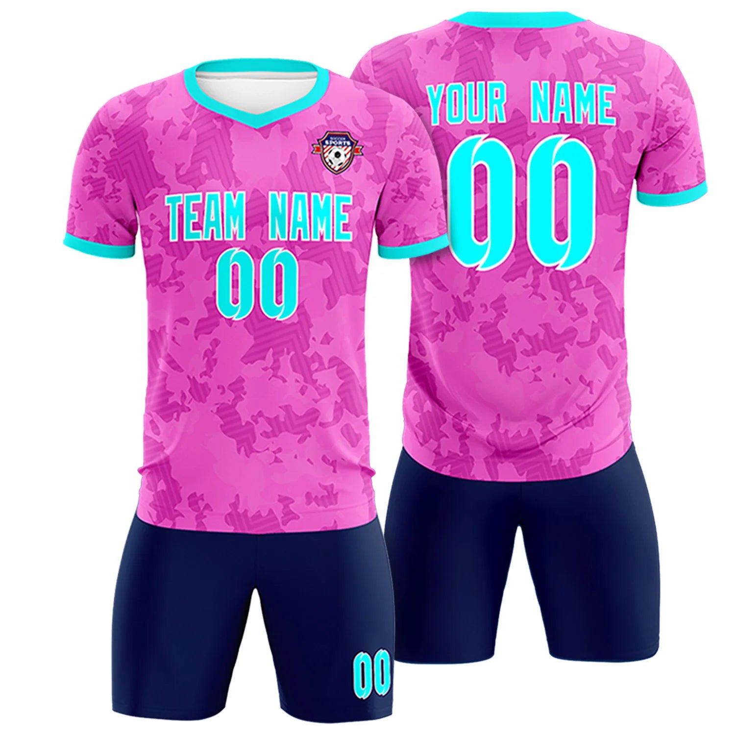 Custom Pink-Navy Printing Outdoor Breathable Soccer Sets Jersey