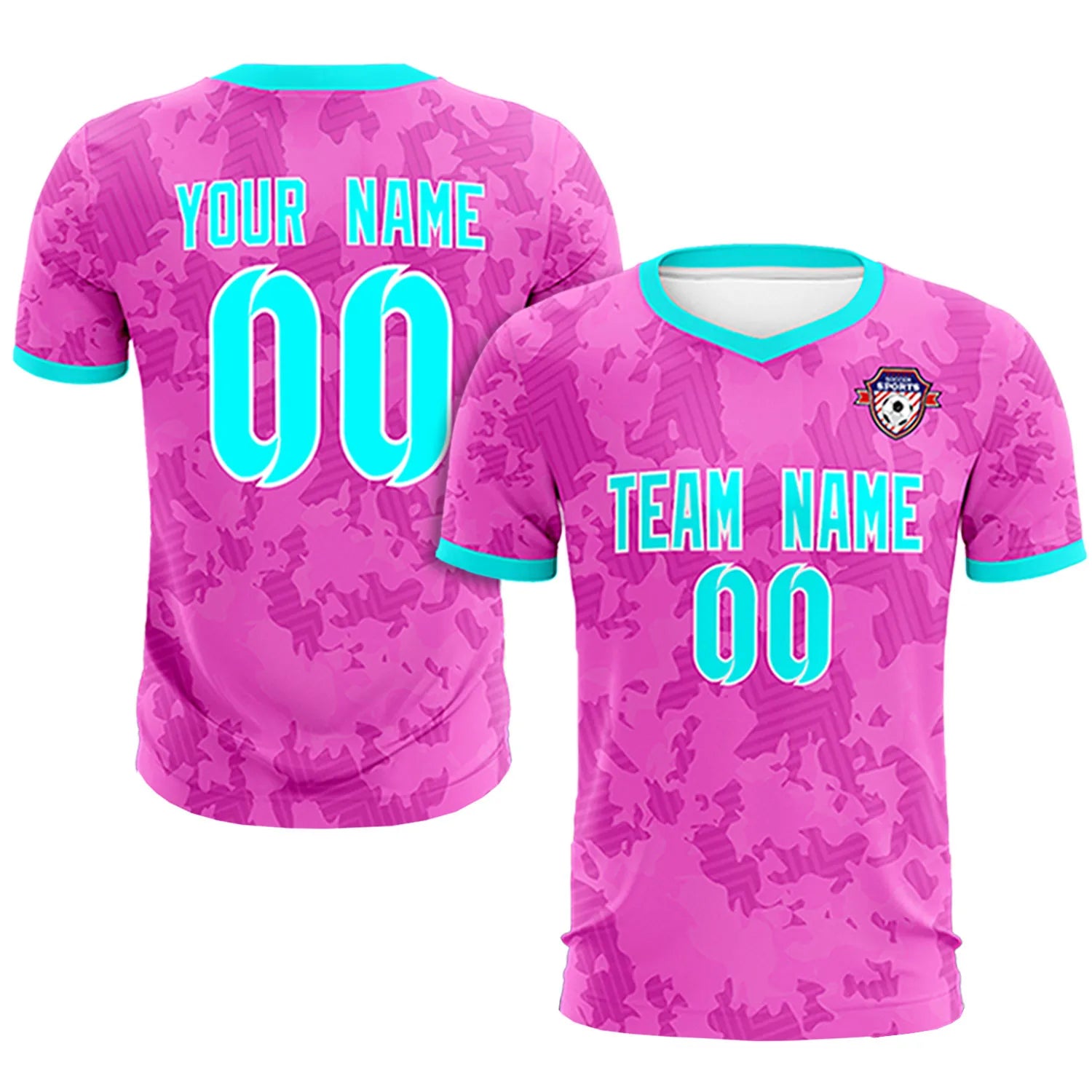Custom Pink-Navy Printing Outdoor Breathable Soccer Sets Jersey
