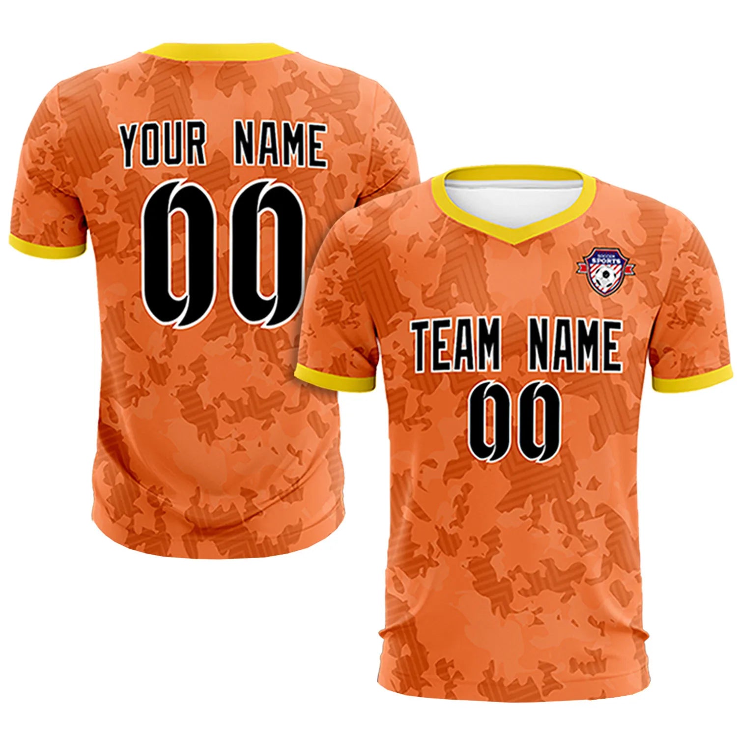 Custom Orange-Black Printing Outdoor Breathable Soccer Sets Jersey