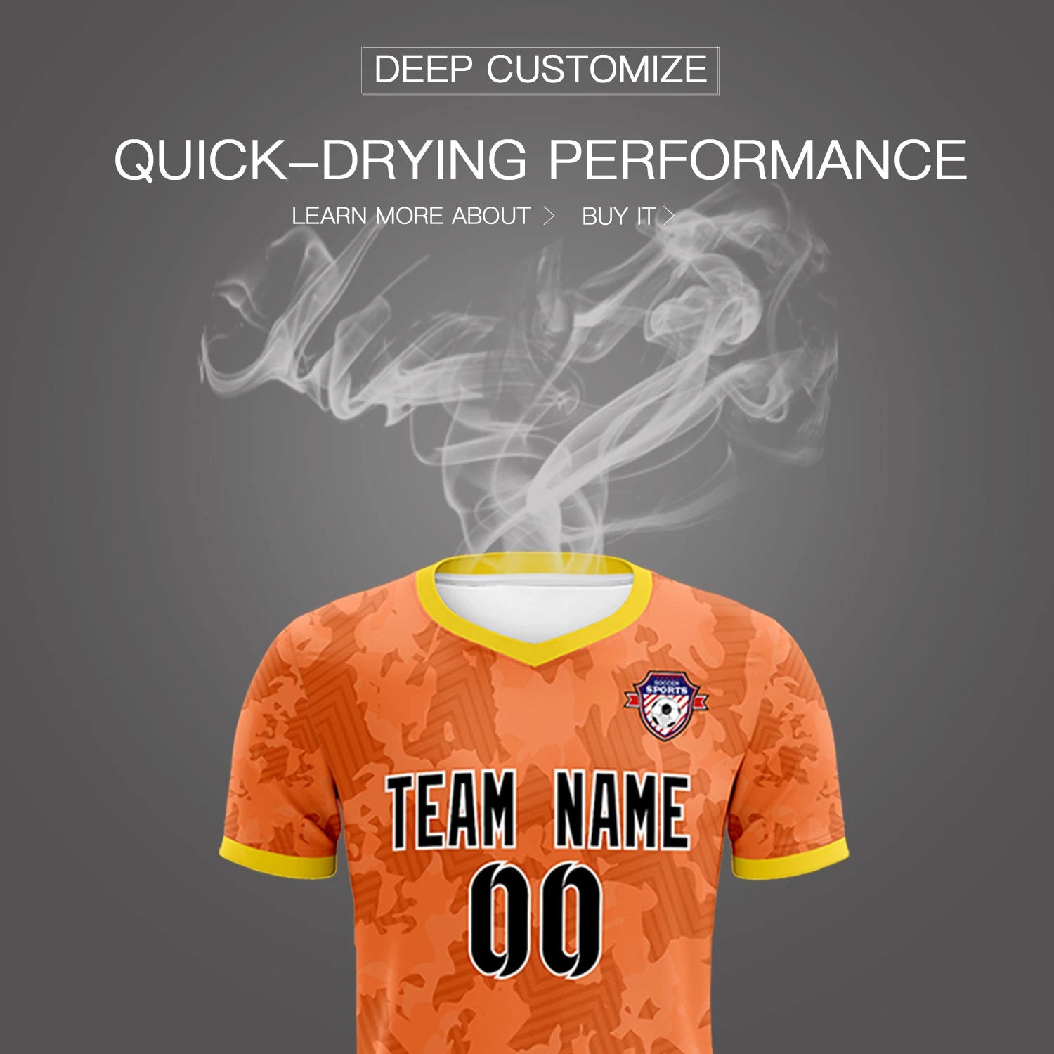 Custom Orange-Black Printing Outdoor Breathable Soccer Sets Jersey