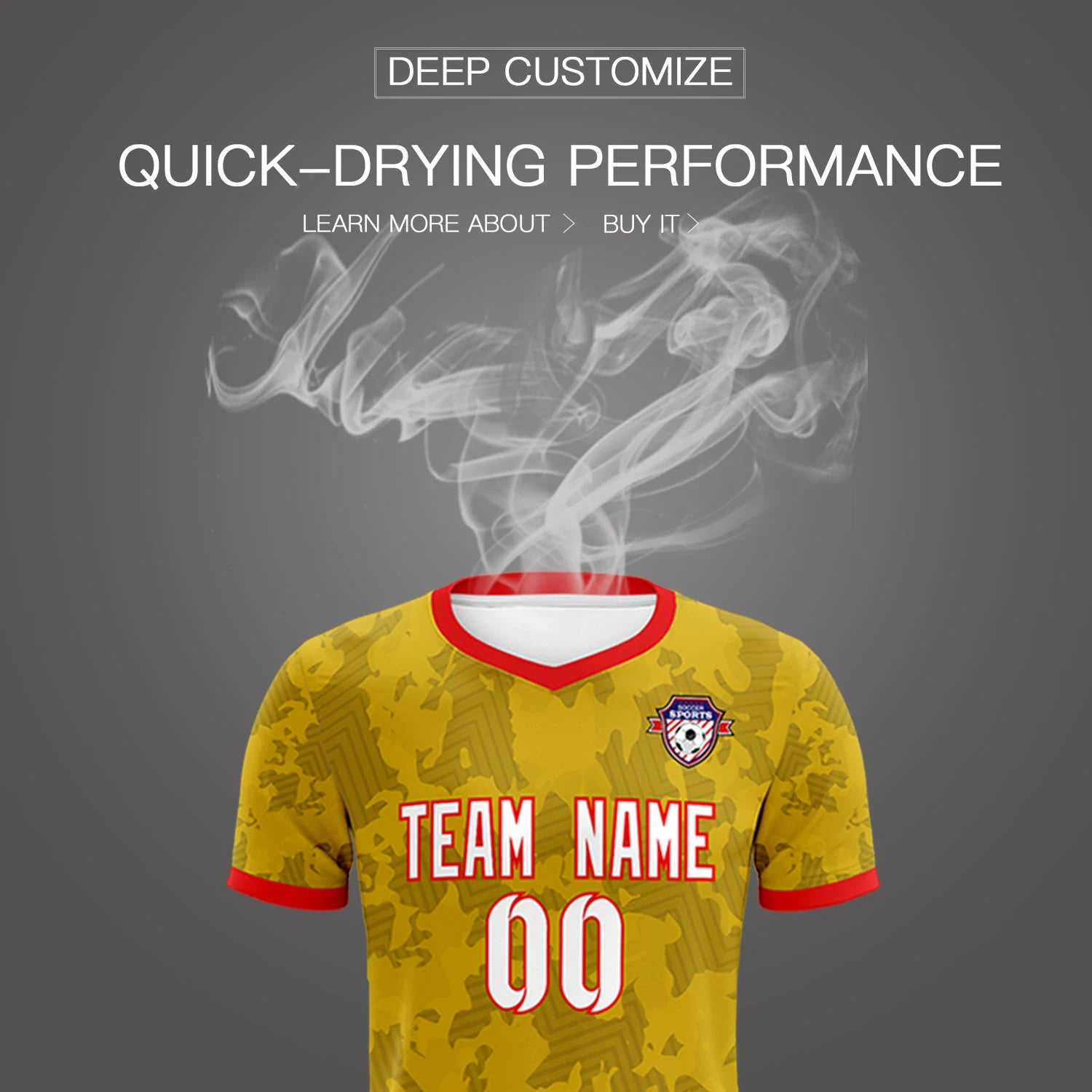 Custom Old Gold-Black Printing Outdoor Breathable Soccer Sets Jersey