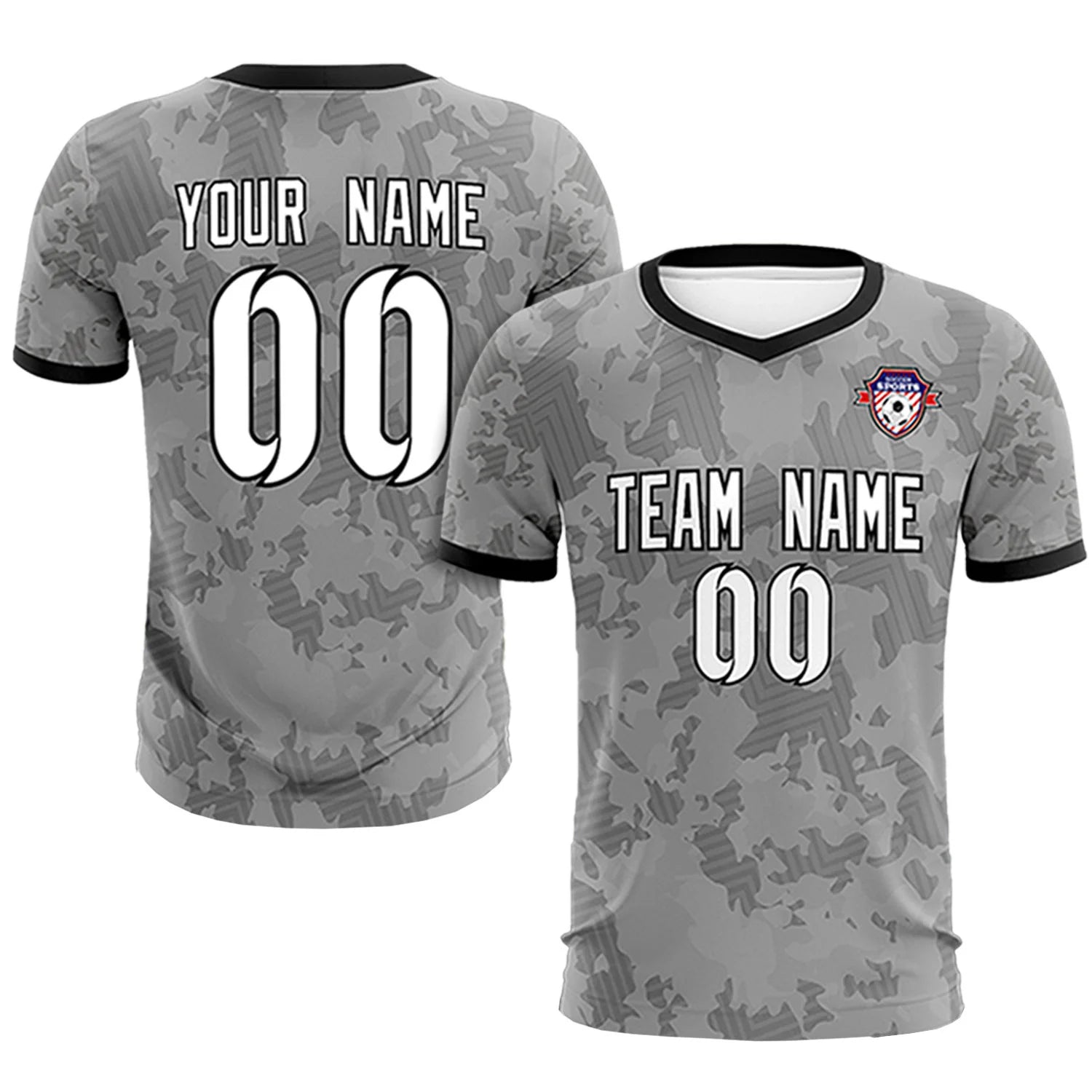 Custom Gray-Black Printing Outdoor Breathable Soccer Sets Jersey