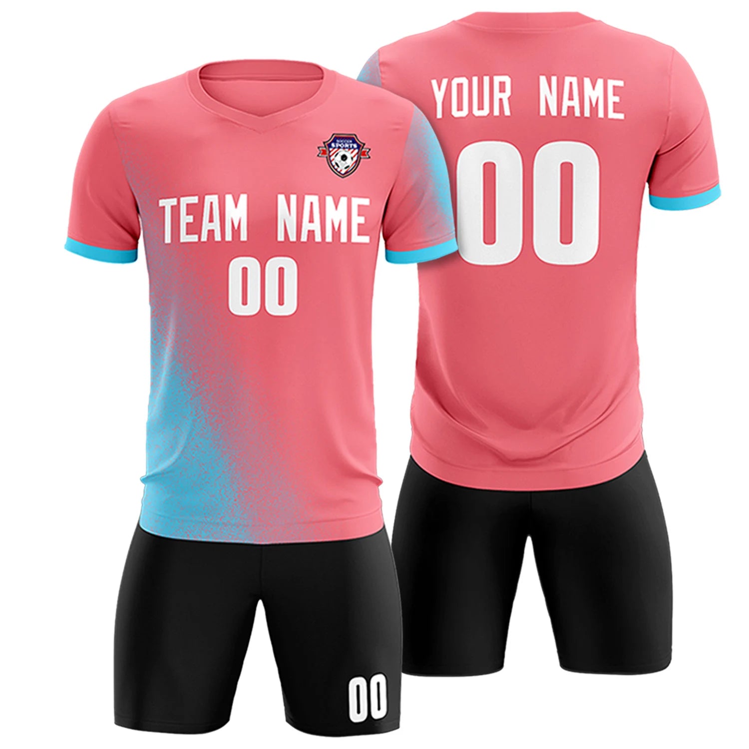 Custom Light Red Sky Blue Outdoor Sport Soccer Sets Jersey
