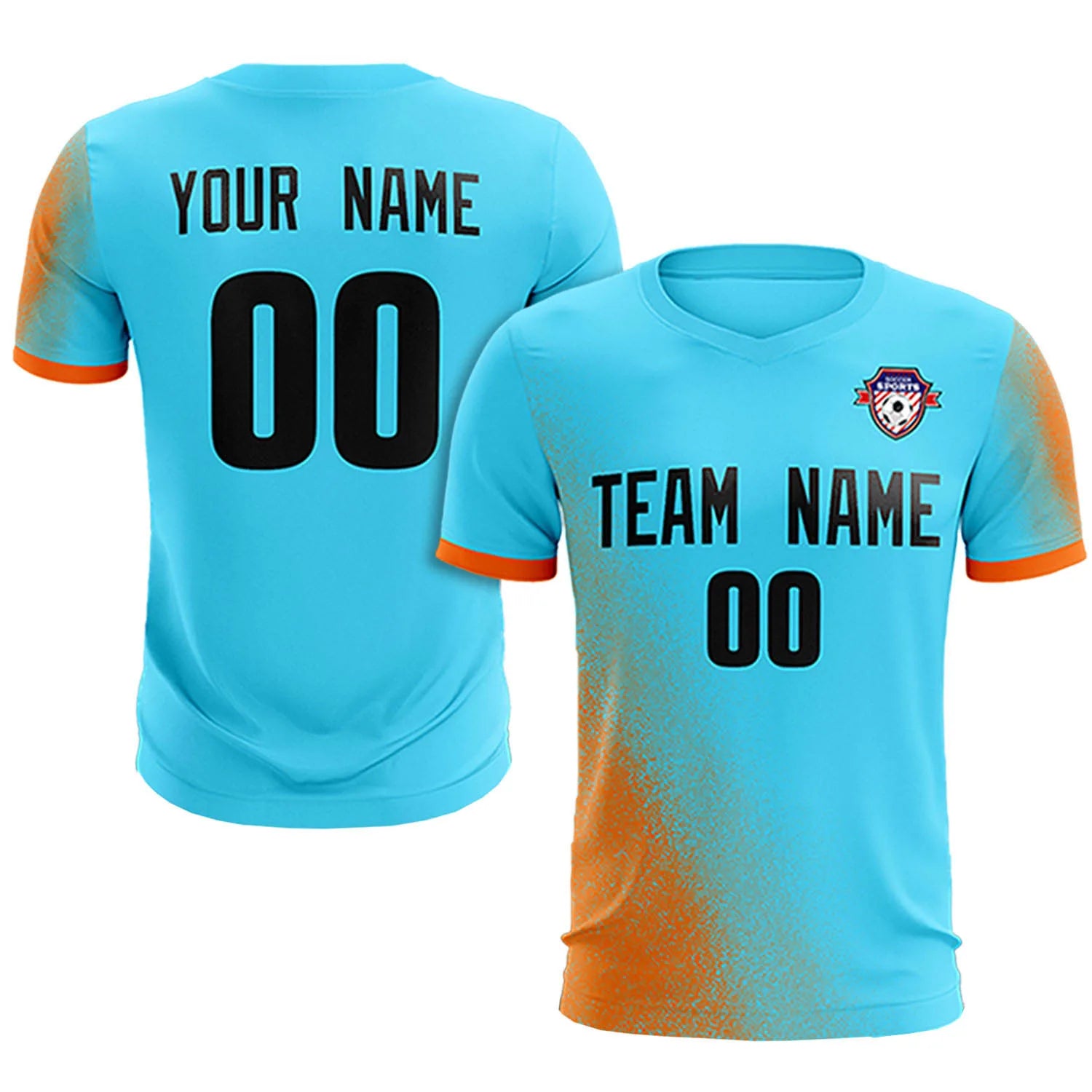 Custom Sky Blue Orange Outdoor Sport Soccer Sets Jersey