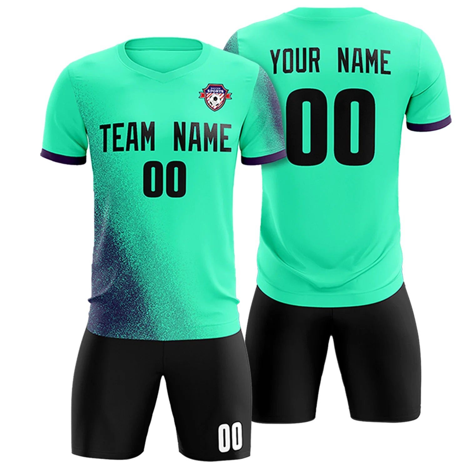 Custom Green Dark Purple Outdoor Sport Soccer Sets Jersey