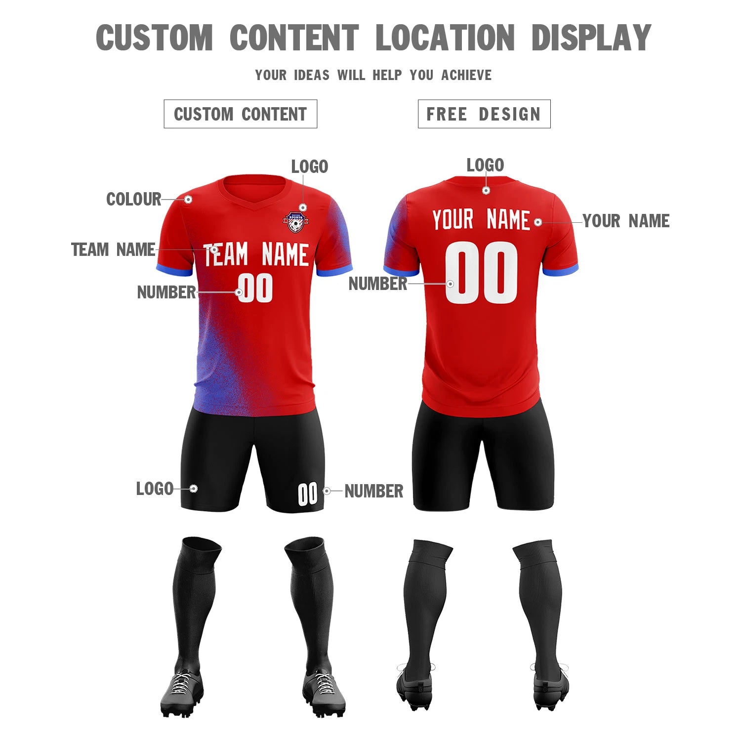 Custom Red Light Purple Outdoor Sport Soccer Sets Jersey