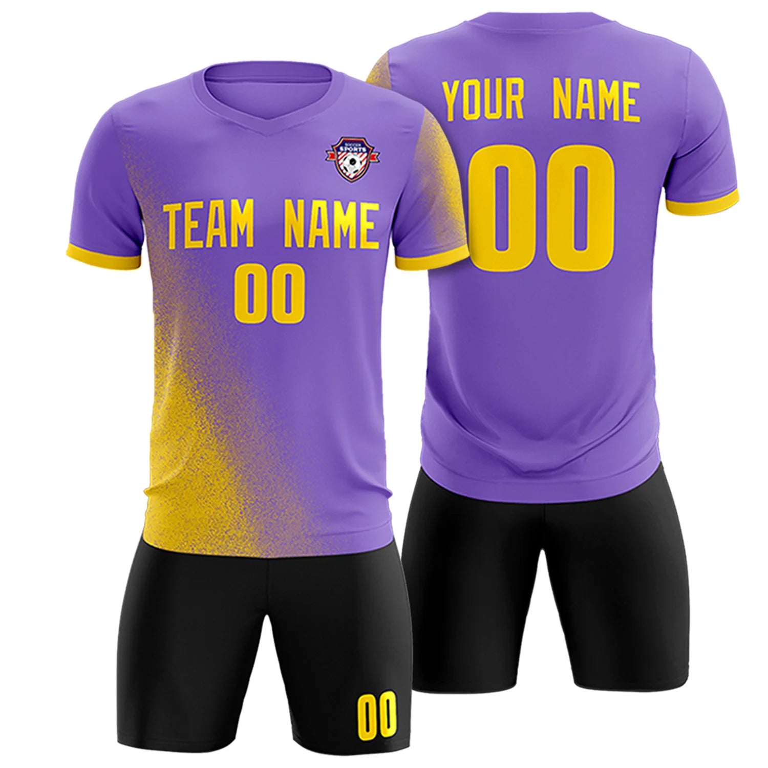 Custom Light Purple Gold01 Outdoor Sport Soccer Sets Jersey