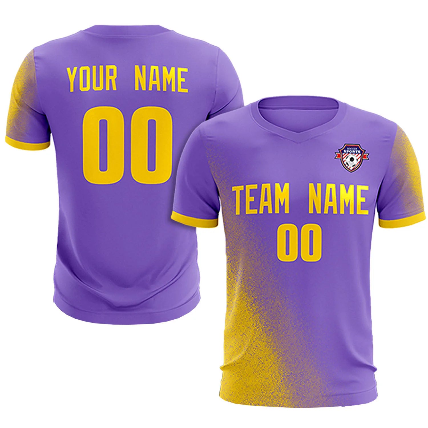 Custom Light Purple Gold01 Outdoor Sport Soccer Sets Jersey
