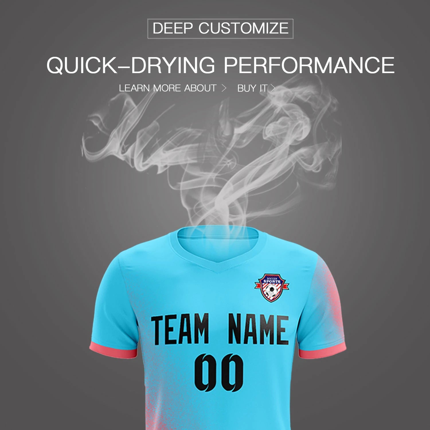 Custom Sky Blue Light Red Outdoor Sport Soccer Sets Jersey