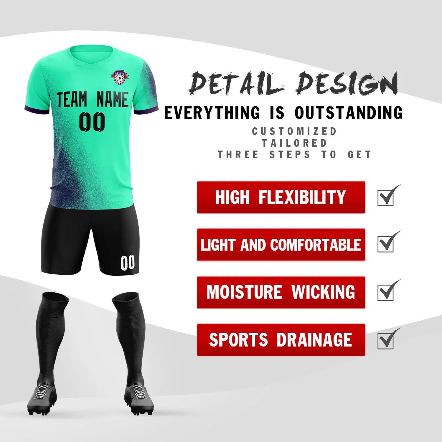 Custom Green Dark Purple Outdoor Sport Soccer Sets Jersey