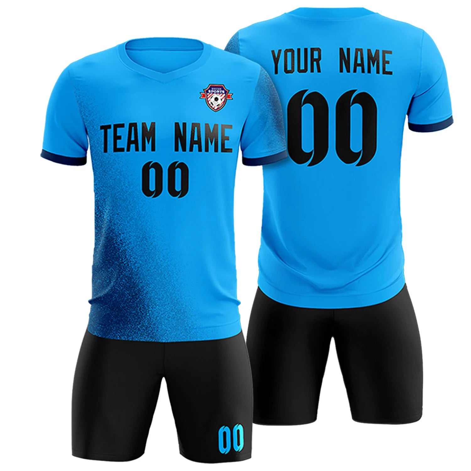 Custom Powder Blue Navy Outdoor Sport Soccer Sets Jersey