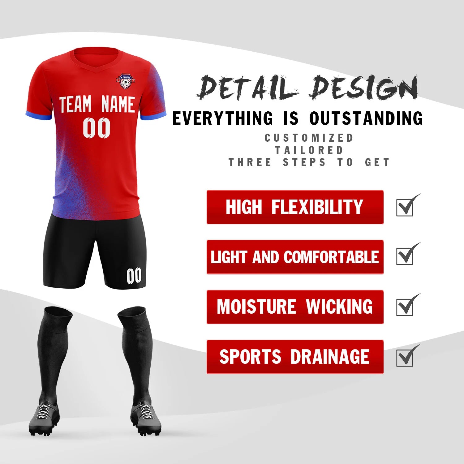 Custom Red Light Purple Outdoor Sport Soccer Sets Jersey