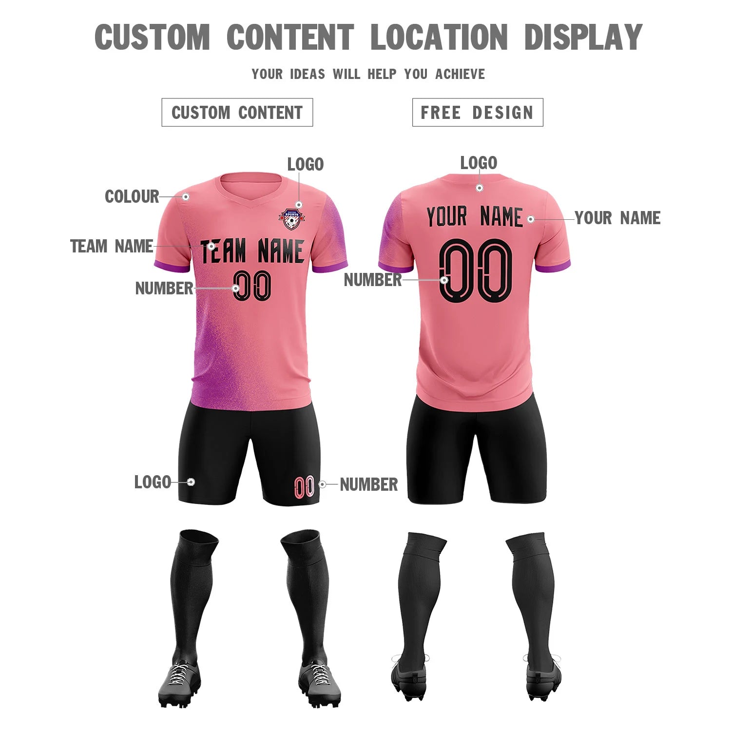 Custom Light Red Light Purple Outdoor Sport Soccer Sets Jersey