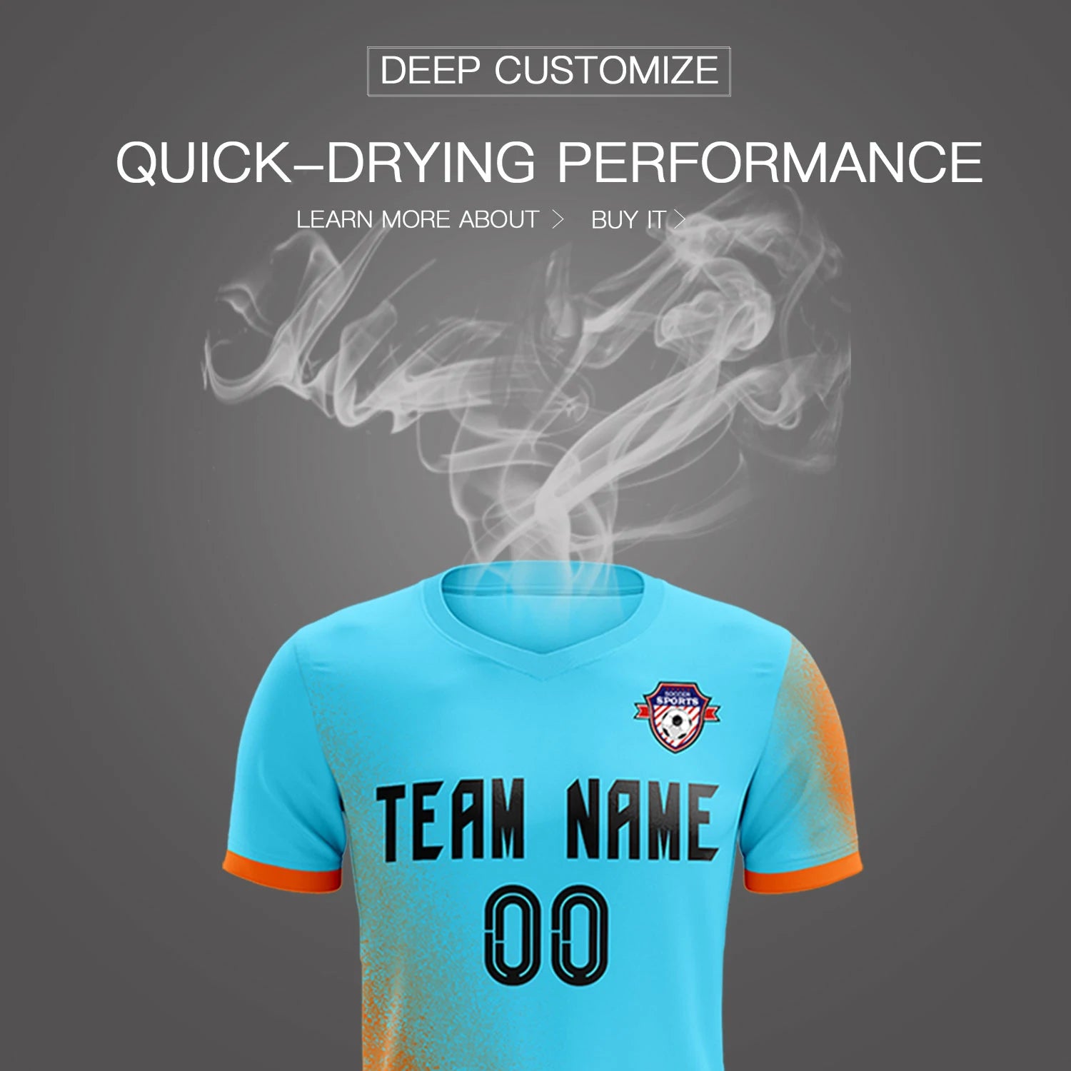 Custom Sky Blue Orange Outdoor Sport Soccer Sets Jersey