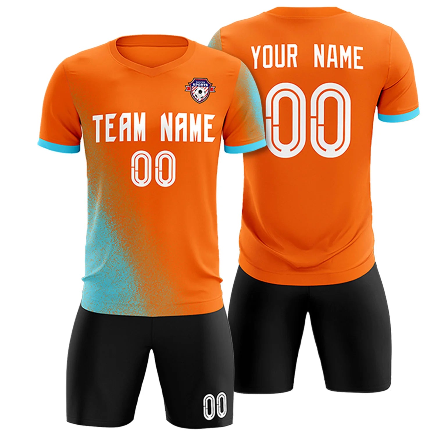 Custom Orange Sky Blue Outdoor Sport Soccer Sets Jersey