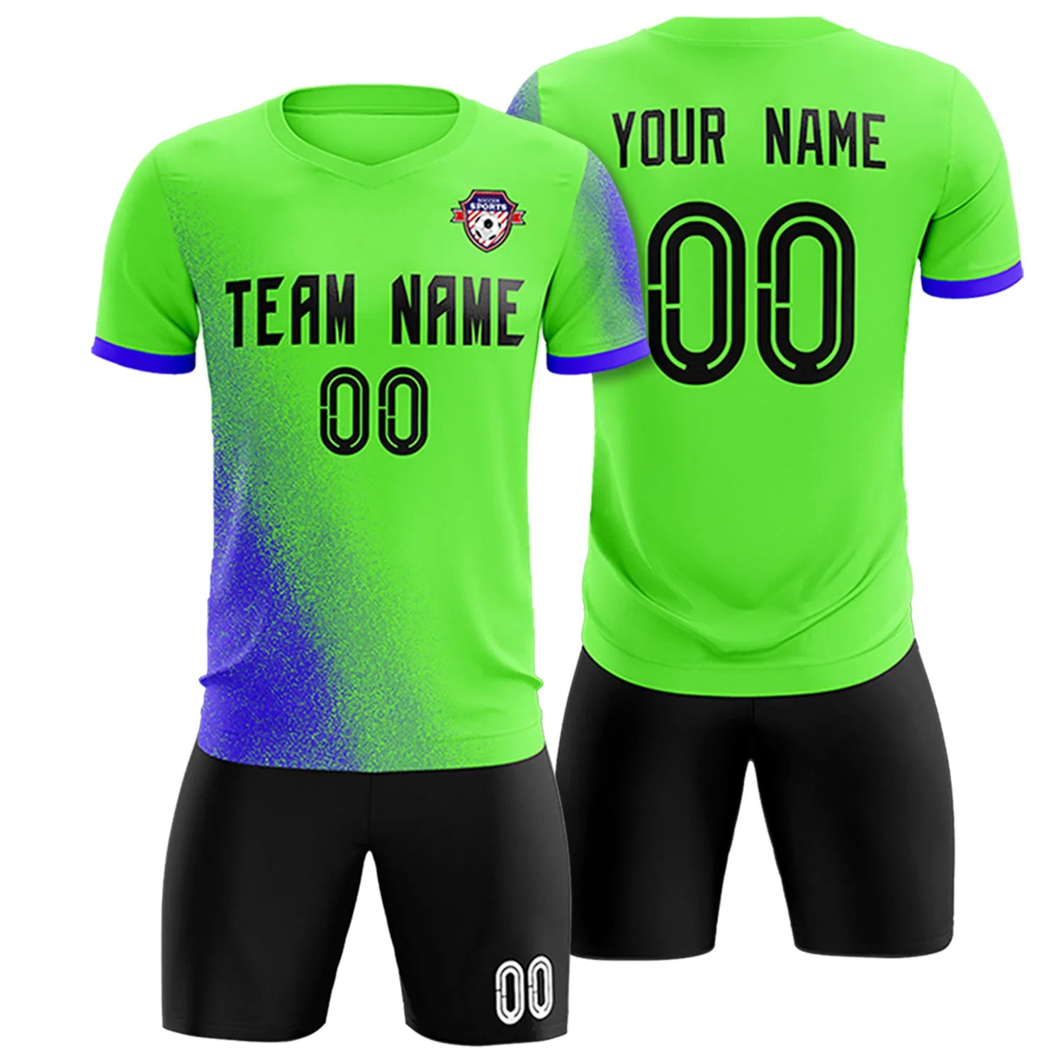 Custom Neon Green Royal Blue Outdoor Sport Soccer Sets Jersey
