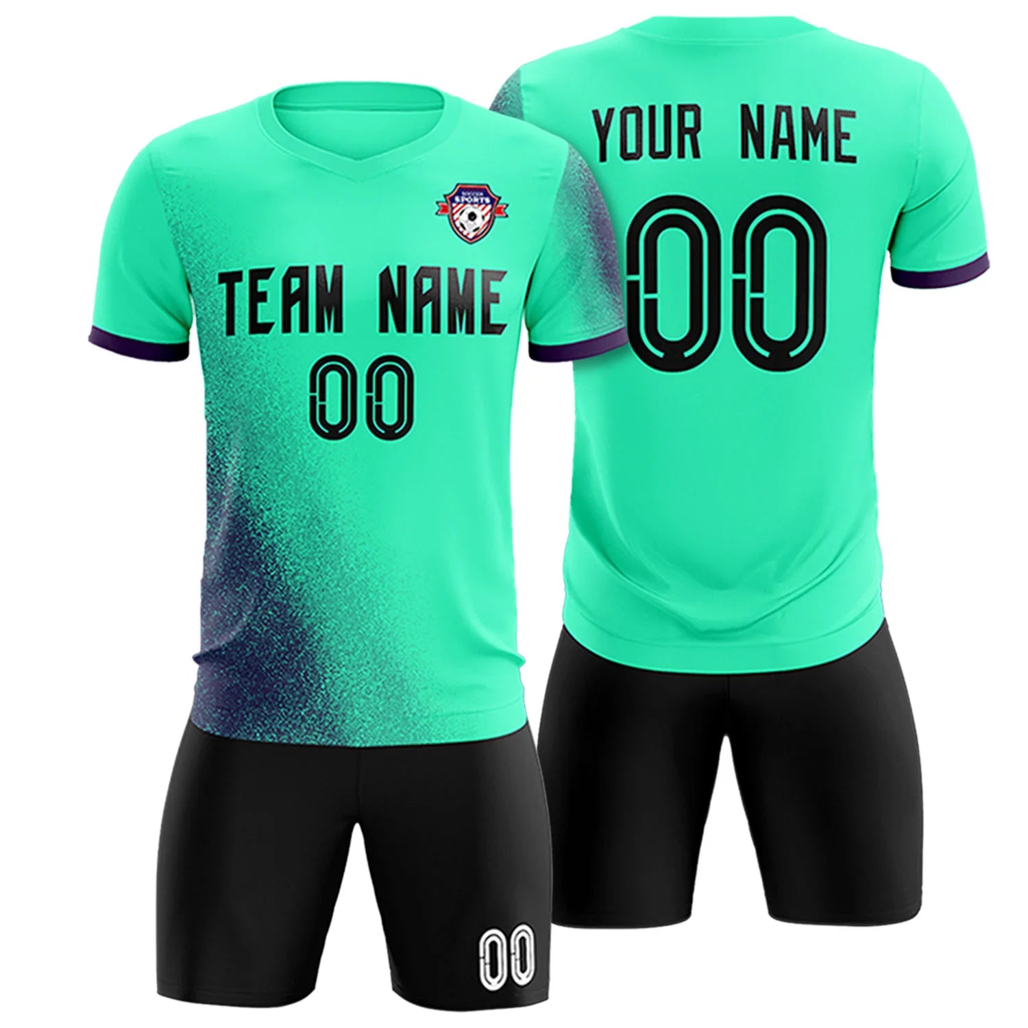 Custom Green Dark Purple Outdoor Sport Soccer Sets Jersey