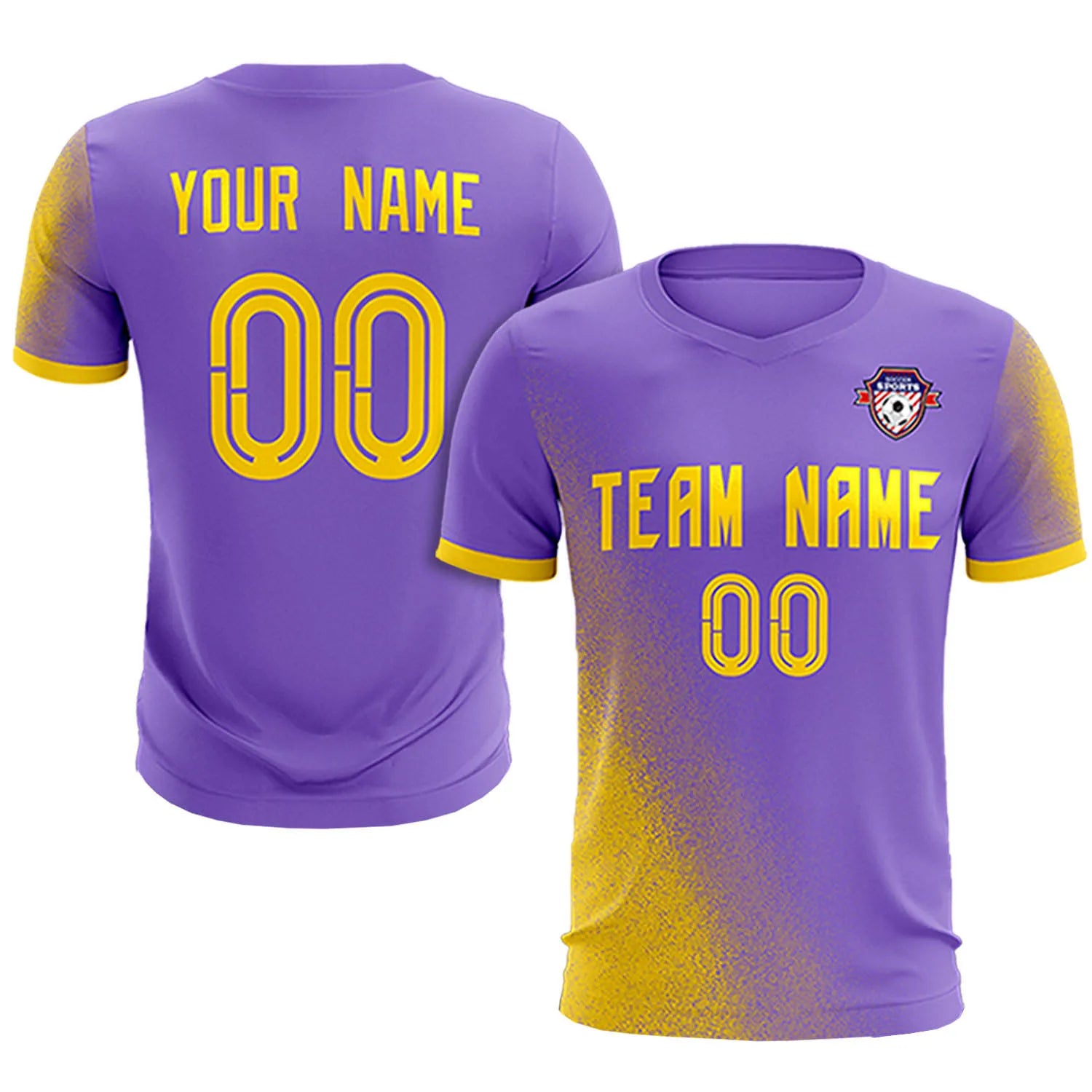 Custom Light Purple Gold01 Outdoor Sport Soccer Sets Jersey