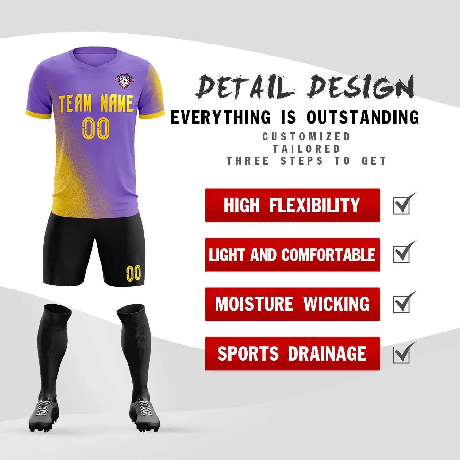 Custom Light Purple Gold01 Outdoor Sport Soccer Sets Jersey