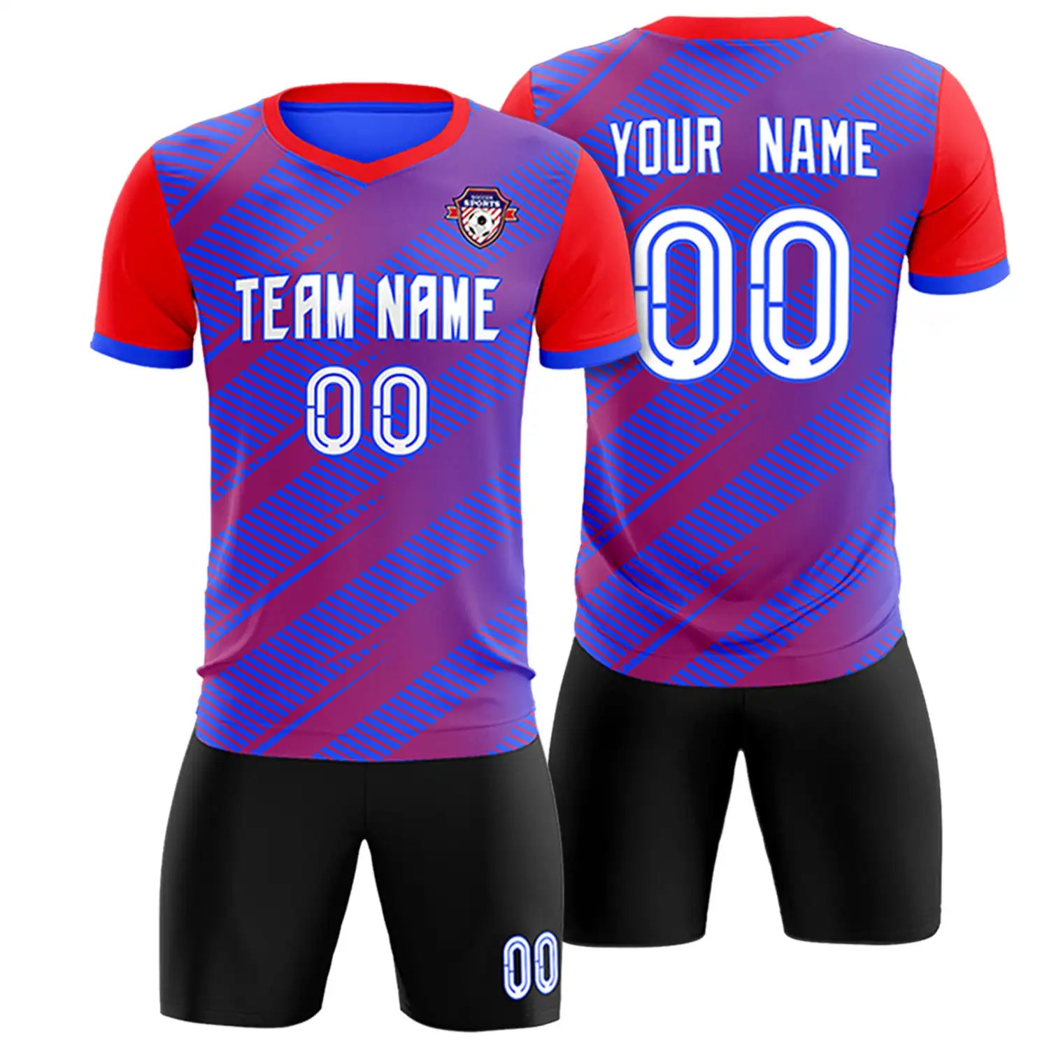 Custom Royal Blue Red Casual Sport Soccer Sets Jersey
