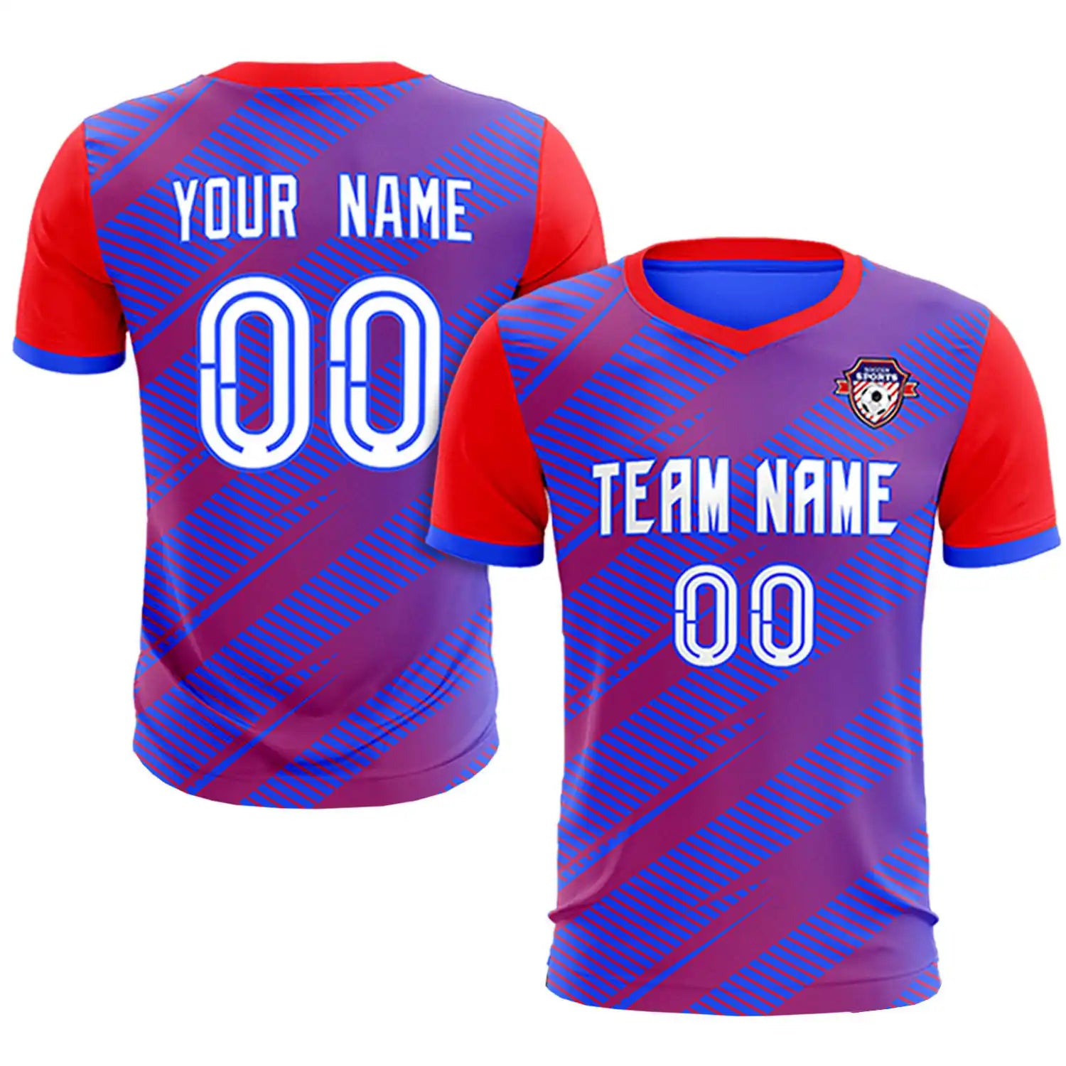 Custom Royal Blue Red Casual Sport Soccer Sets Jersey