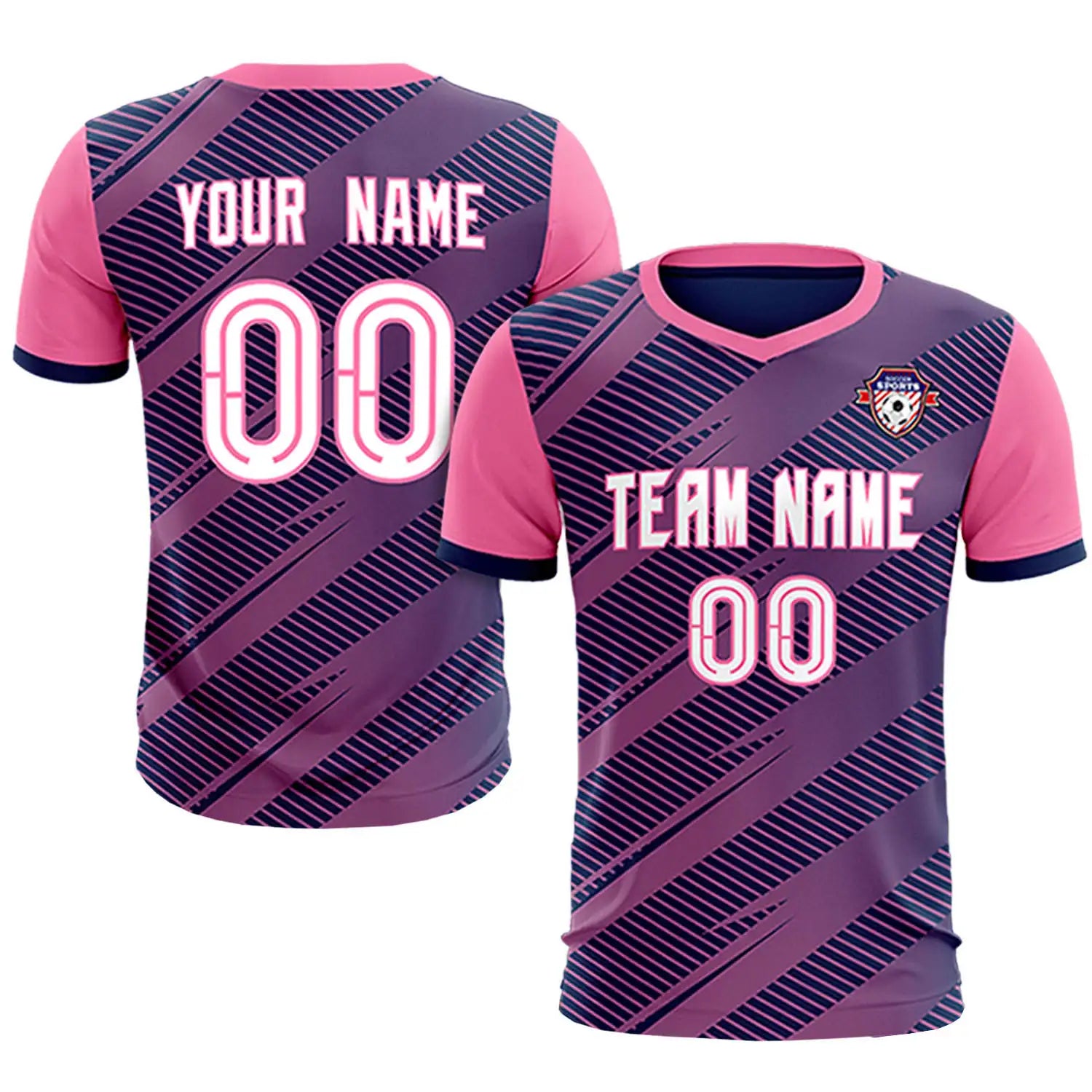Custom Navy Pink Casual Sport Soccer Sets Jersey
