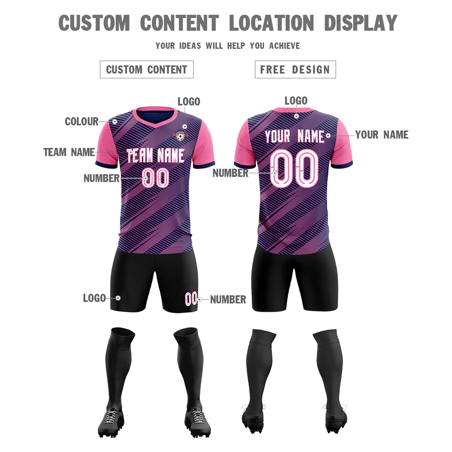 Custom Navy Pink Casual Sport Soccer Sets Jersey