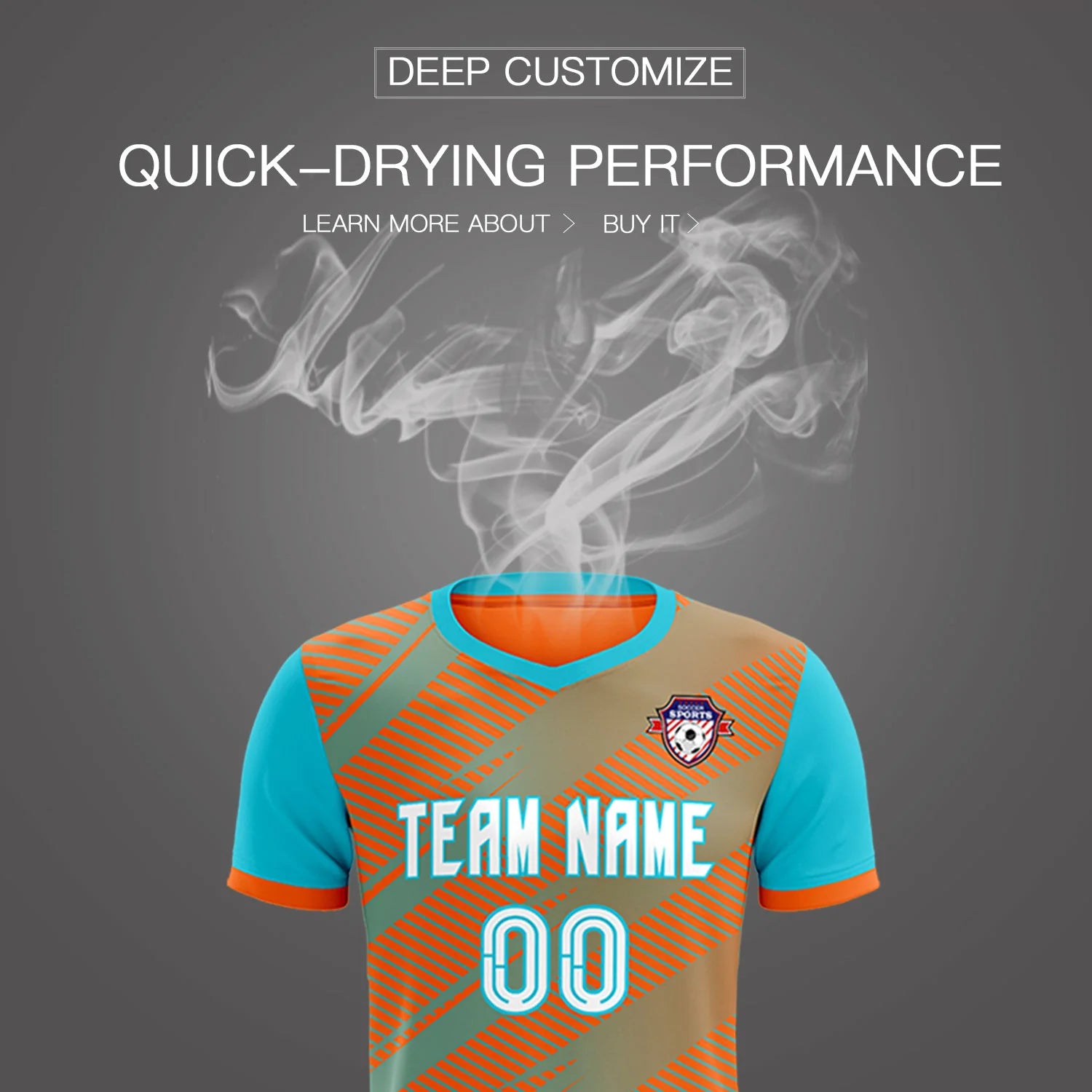 Custom Orange Aqua Casual Sport Soccer Sets Jersey