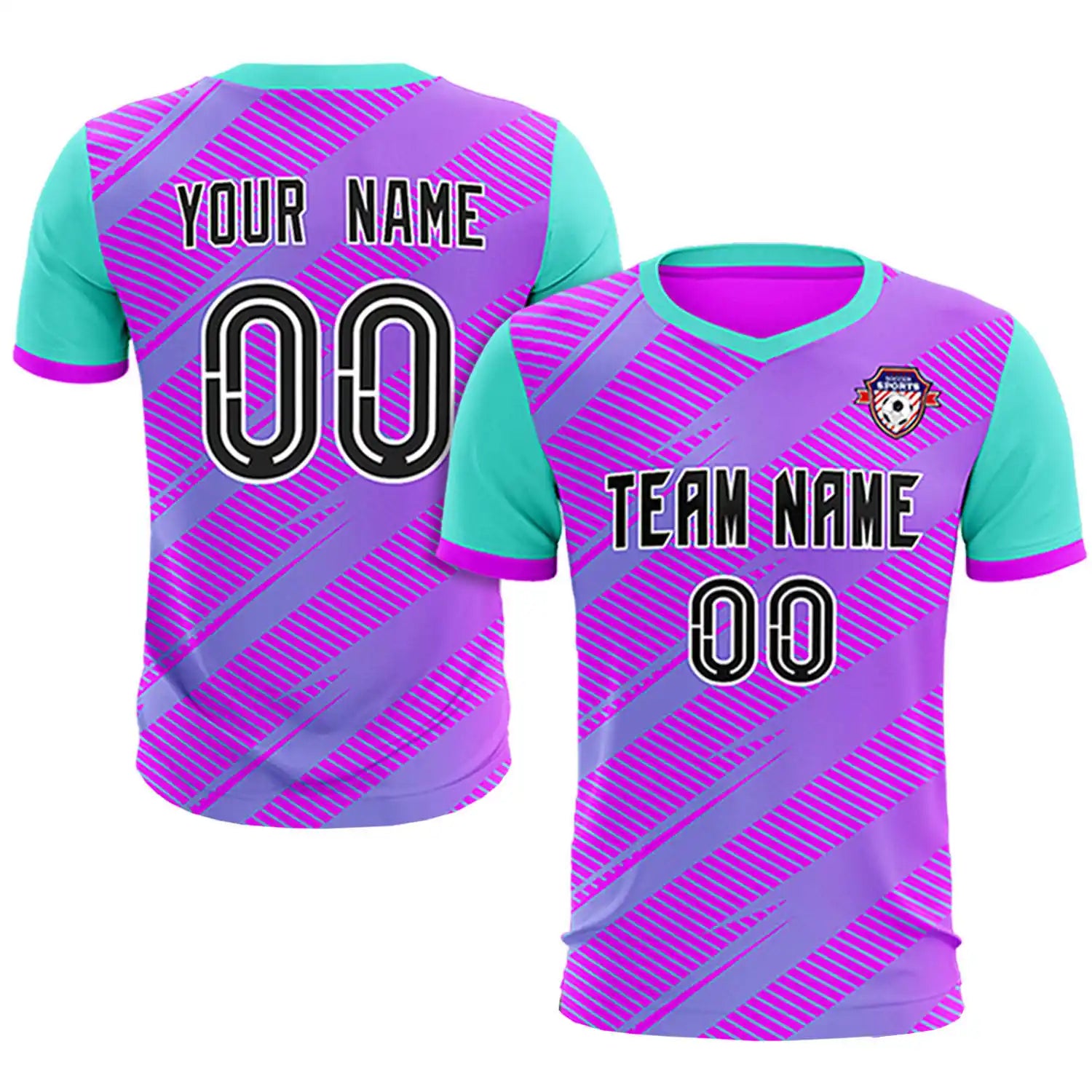 Custom Purple Bright Green Casual Sport Soccer Sets Jersey