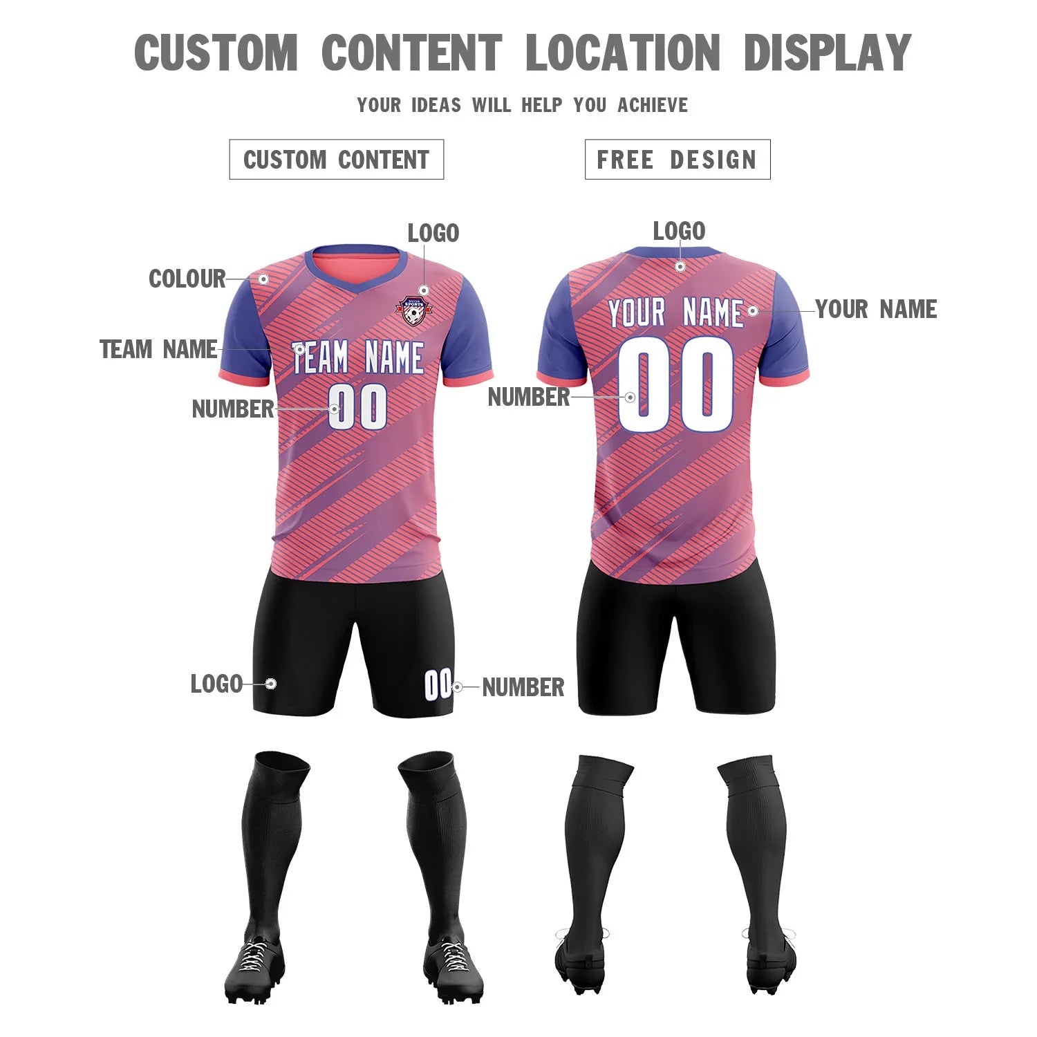 Custom Light Red Light Purple Casual Sport Soccer Sets Jersey