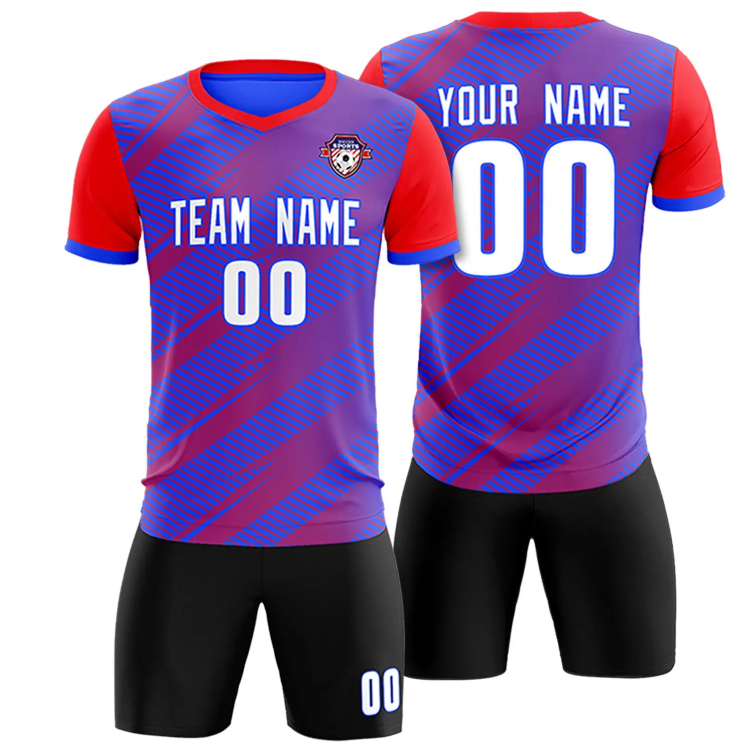 Custom Royal Blue Red Casual Sport Soccer Sets Jersey