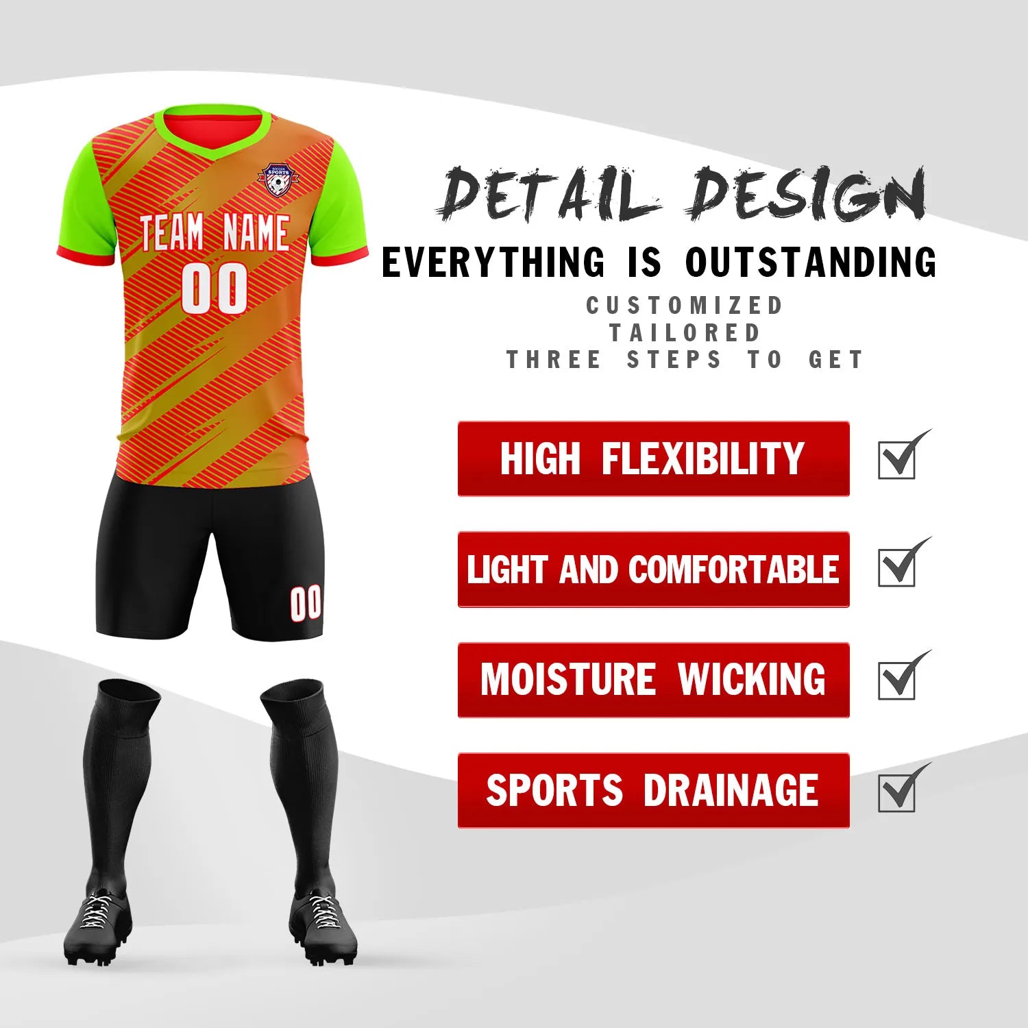 Custom Red Neon Green Casual Sport Soccer Sets Jersey