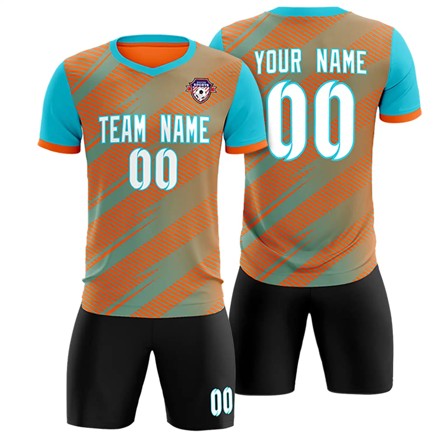 Custom Orange Aqua Casual Sport Soccer Sets Jersey