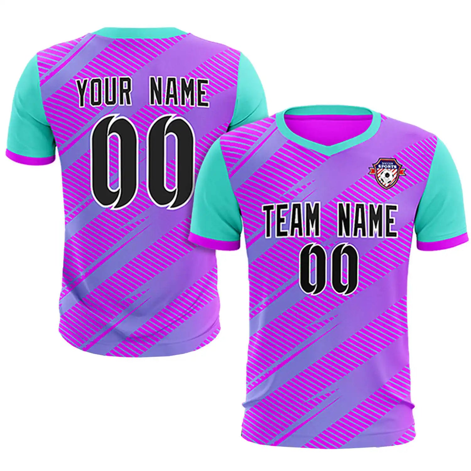 Custom Purple Bright Green Casual Sport Soccer Sets Jersey