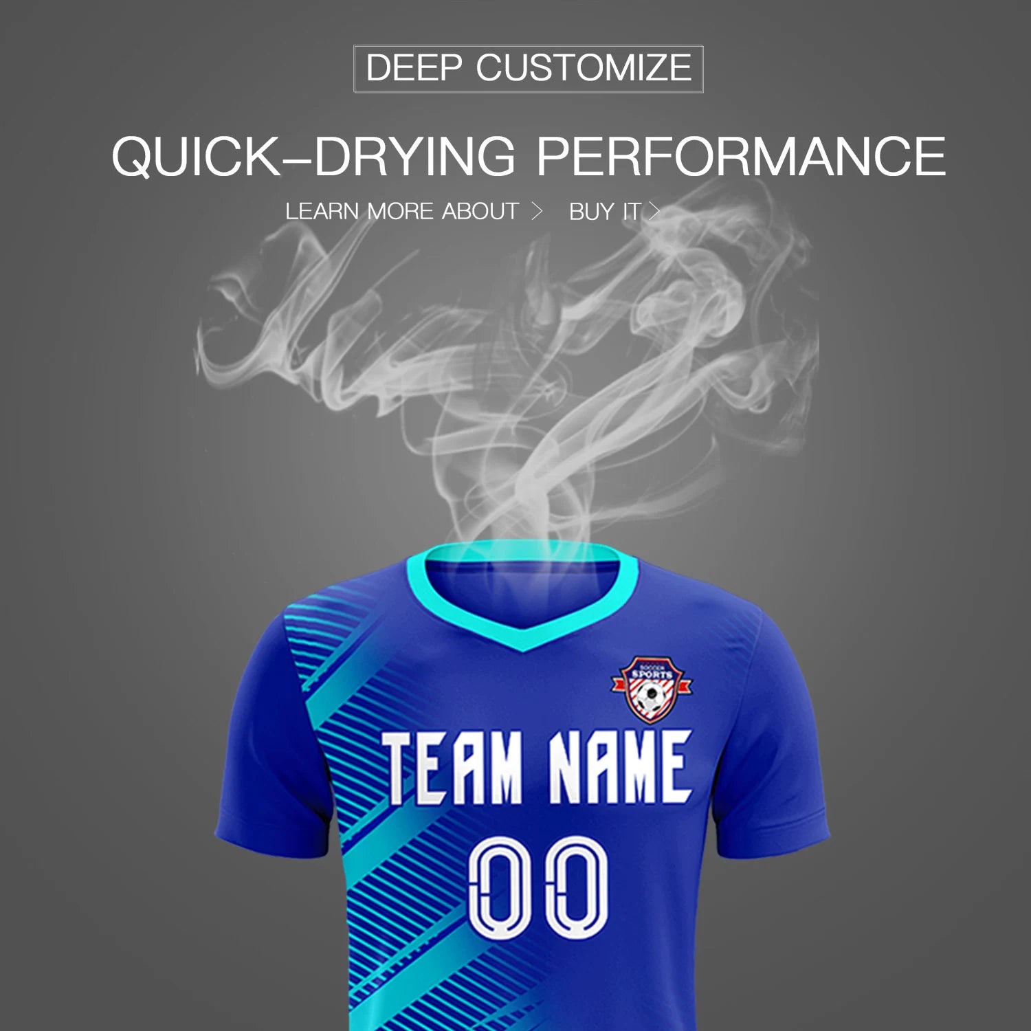 Custom Royal Blue Sky Blue Casual Printing Sportswear Soccer Sets Jersey