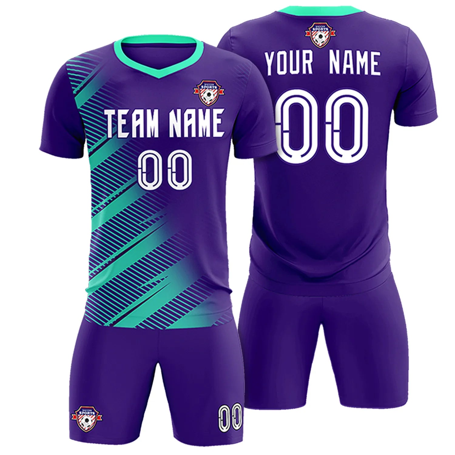 Custom Purple Bright Blue Casual Printing Sportswear Soccer Sets Jersey