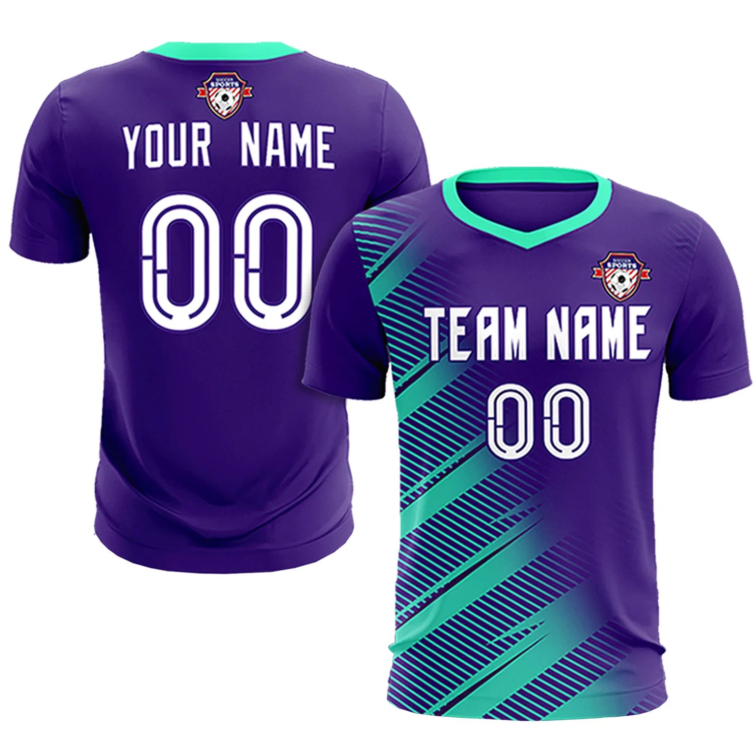 Custom Purple Bright Blue Casual Printing Sportswear Soccer Sets Jersey