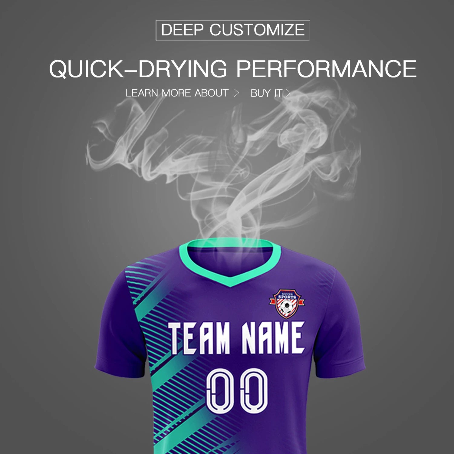 Custom Purple Bright Blue Casual Printing Sportswear Soccer Sets Jersey
