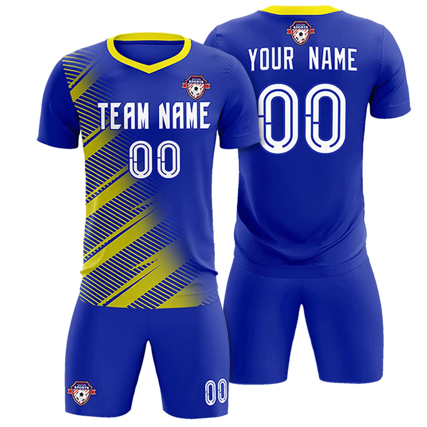 Custom Royal Blue Gold01 Casual Printing Sportswear Soccer Sets Jersey