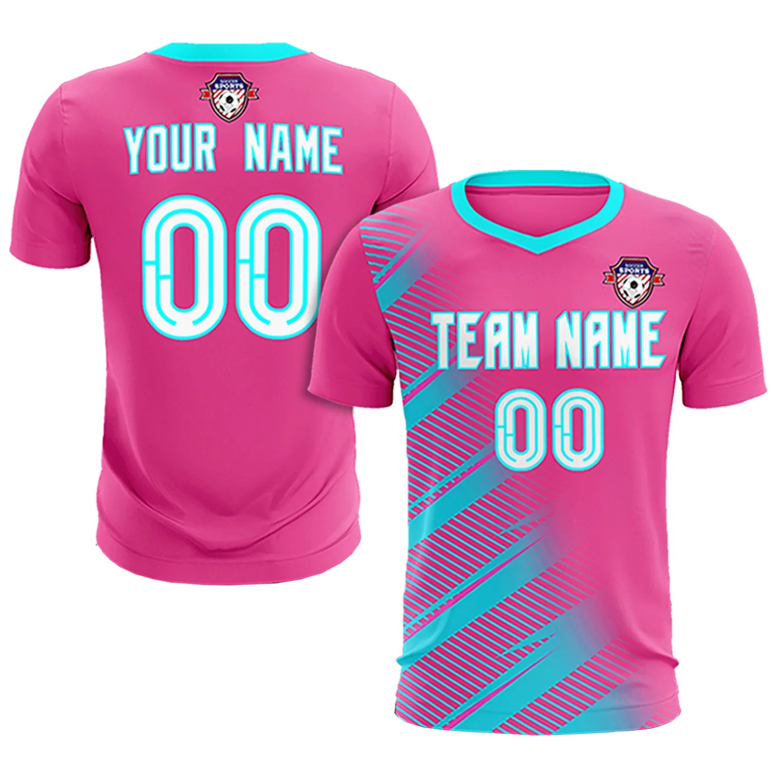 Custom Pink Sky Blue Casual Printing Sportswear Soccer Sets Jersey