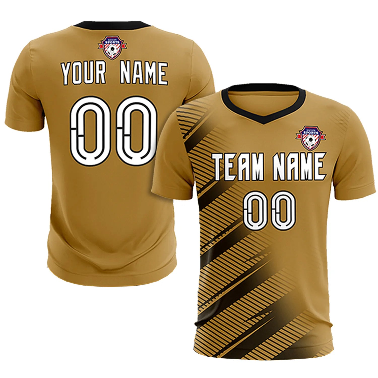 Custom Old Gold Black Casual Printing Sportswear Soccer Sets Jersey