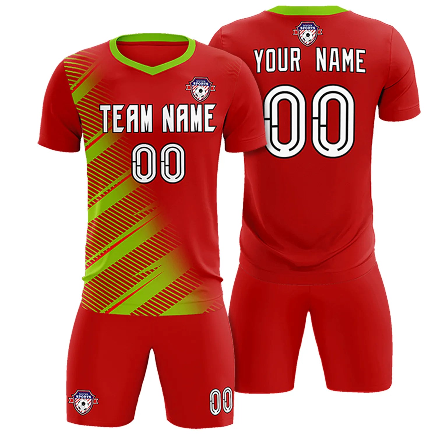 Custom Red Neon Green Casual Printing Sportswear Soccer Sets Jersey