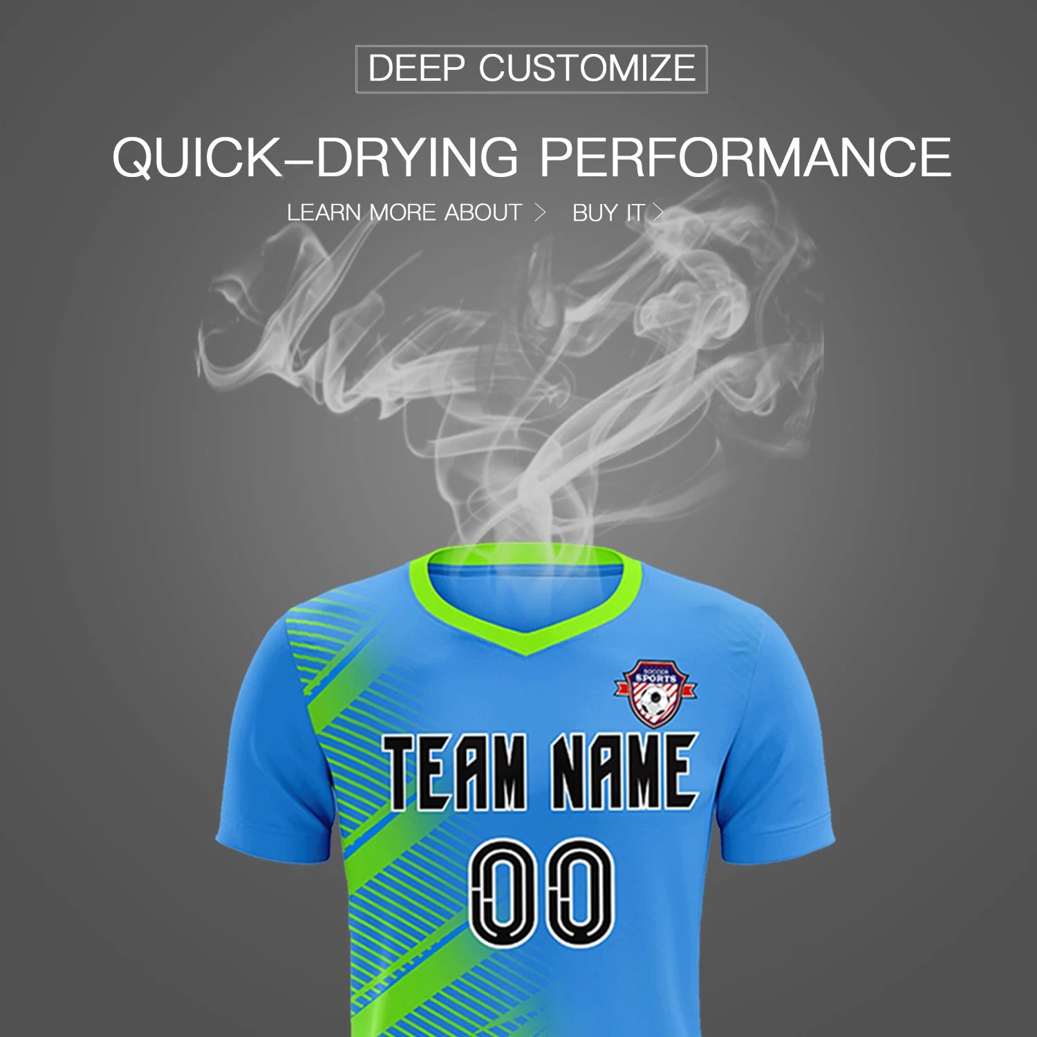 Custom Powder Blue Neon Green Casual Printing Sportswear Soccer Sets Jersey
