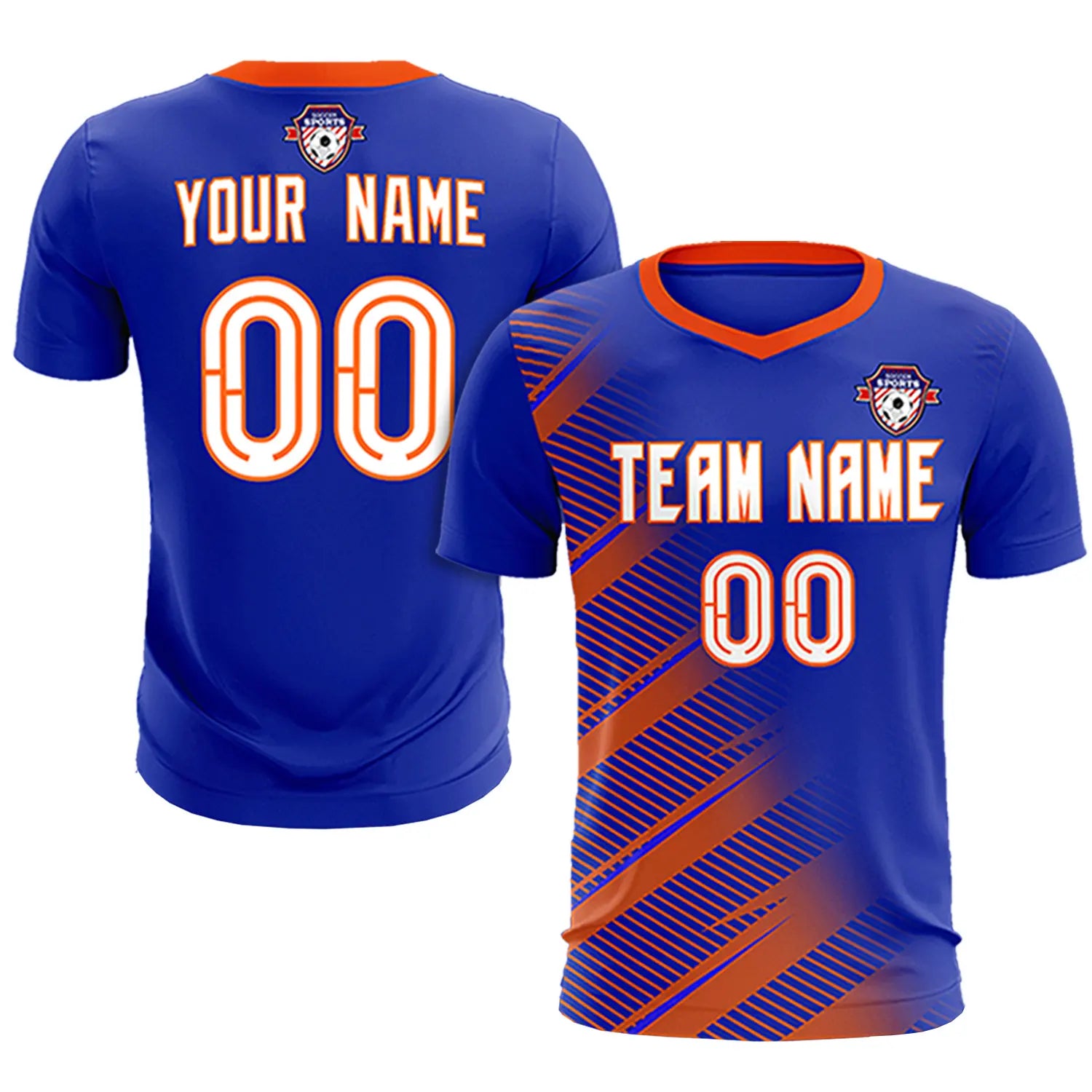 Custom Royal Blue Orange Casual Printing Sportswear Soccer Sets Jersey