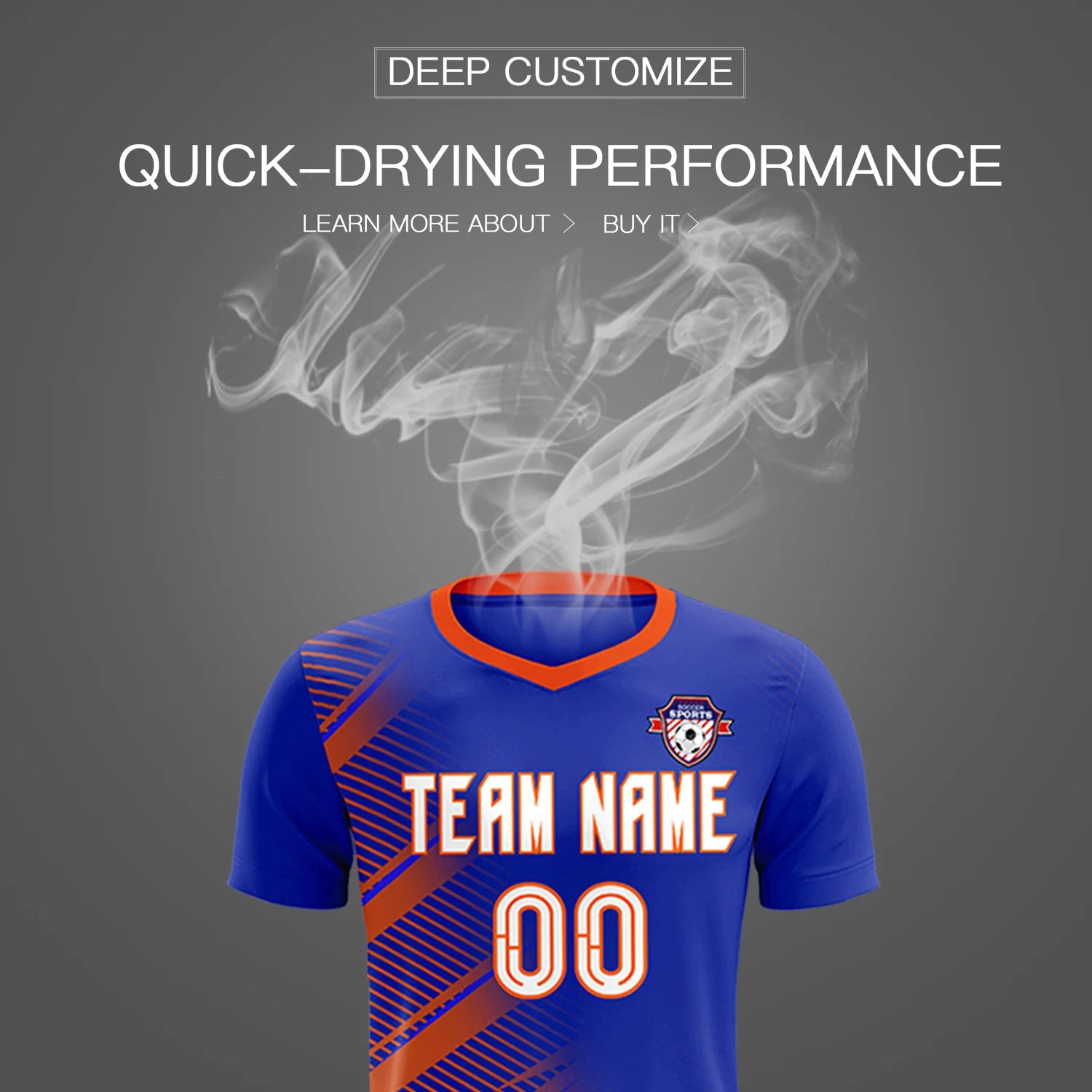 Custom Royal Blue Orange Casual Printing Sportswear Soccer Sets Jersey