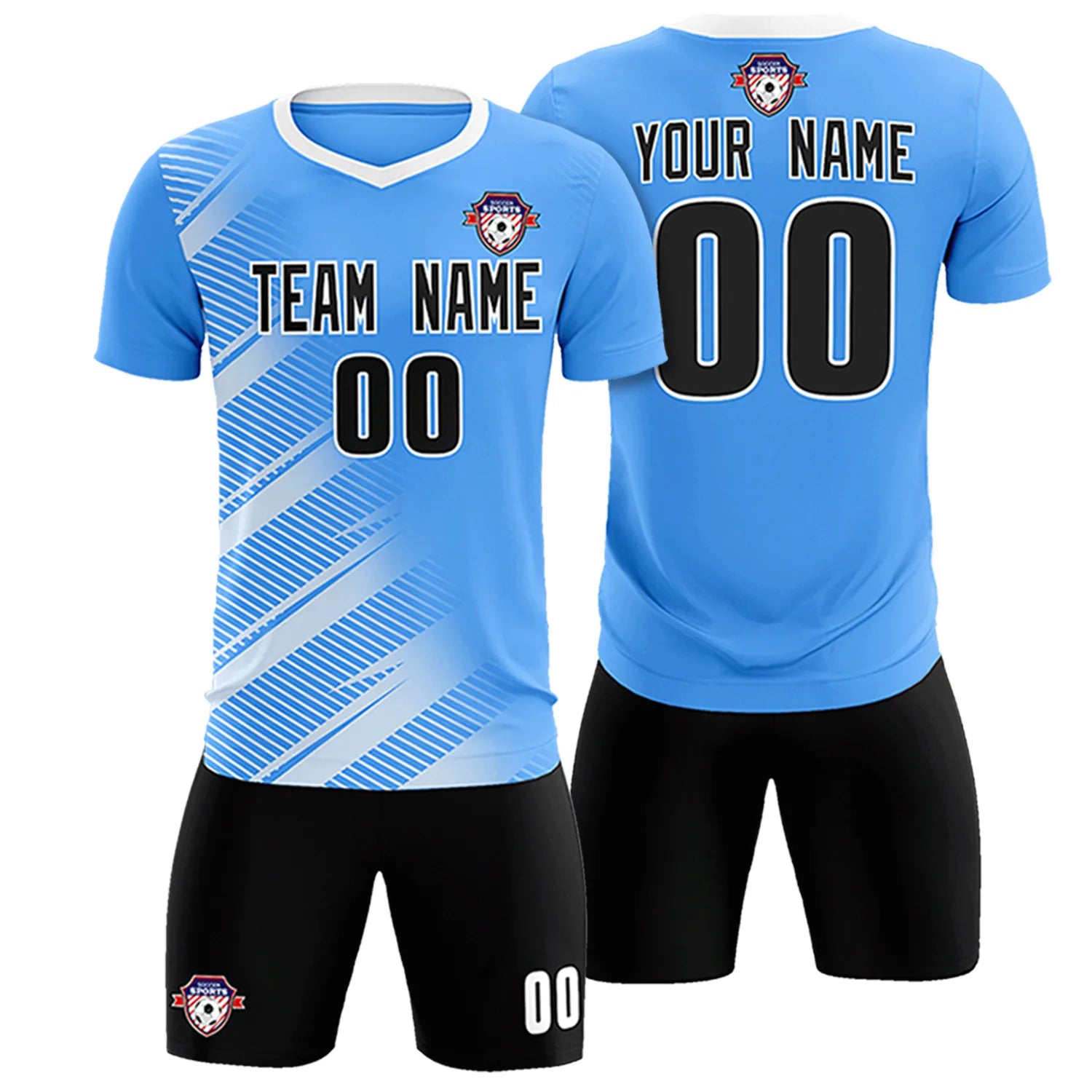 Custom Powder Blue White Casual Printing Sportswear Soccer Sets Jersey