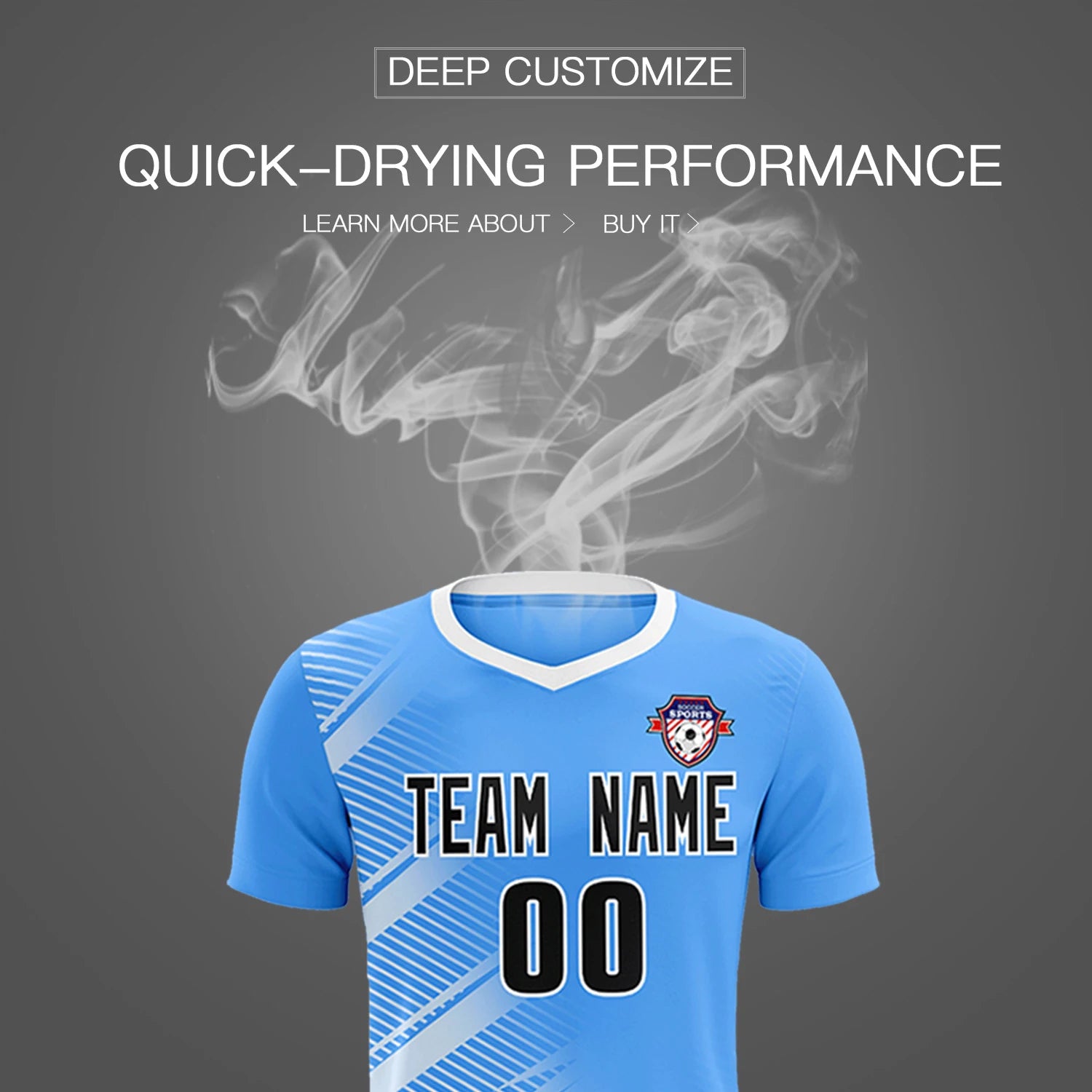 Custom Powder Blue White Casual Printing Sportswear Soccer Sets Jersey