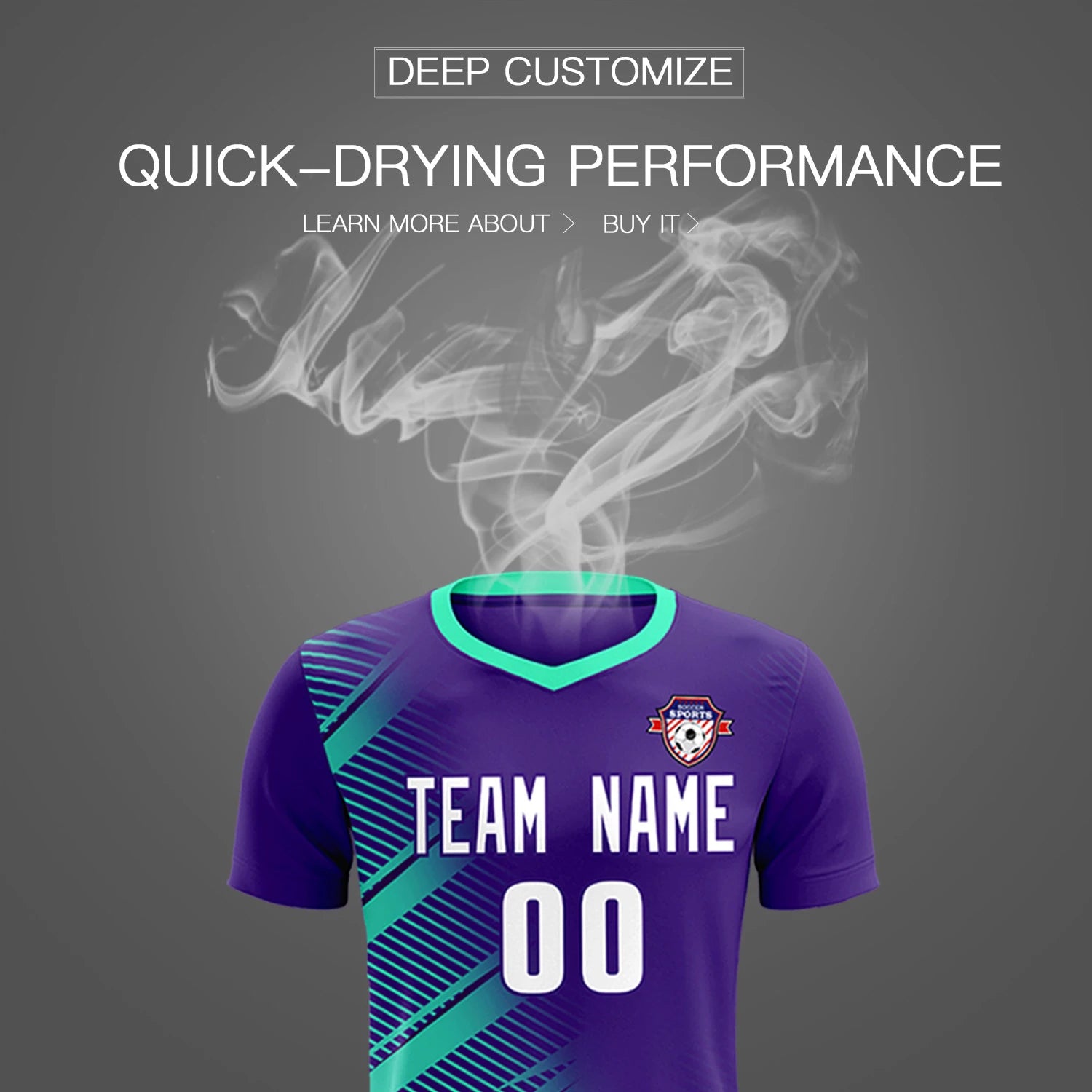 Custom Purple Bright Blue Casual Printing Sportswear Soccer Sets Jersey